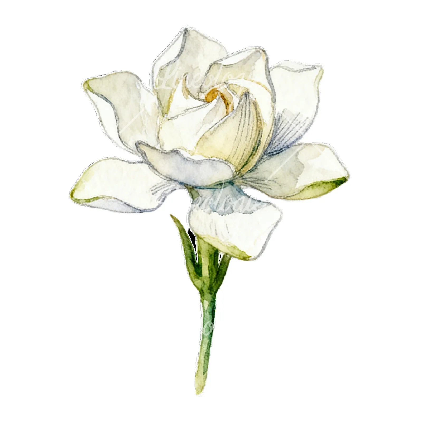 Watercolor cream gardenia single bloom clipart 1 of 9 on a white background (JPG)