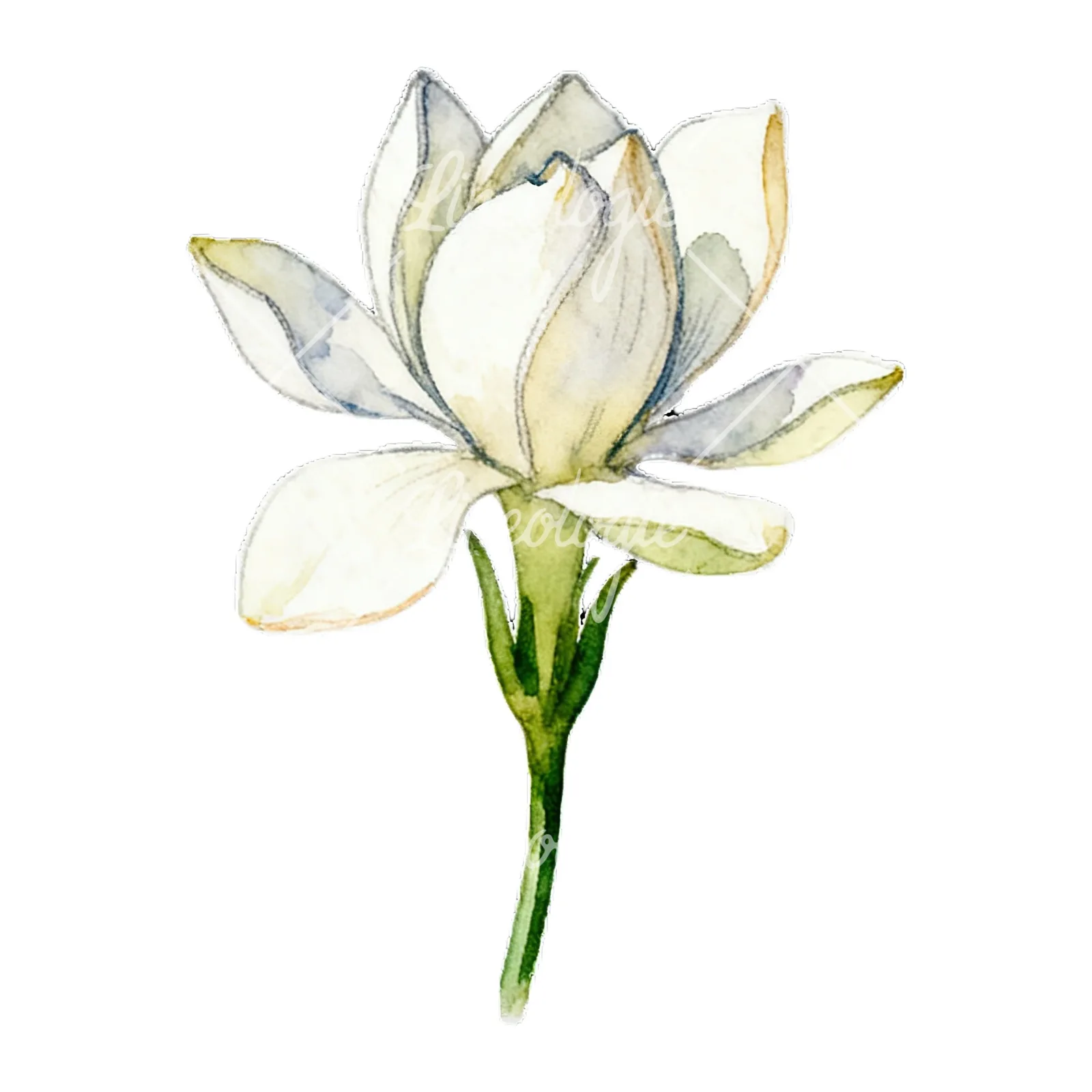 Watercolor cream gardenia single bloom clipart 2 of 9 on a white background (JPG)