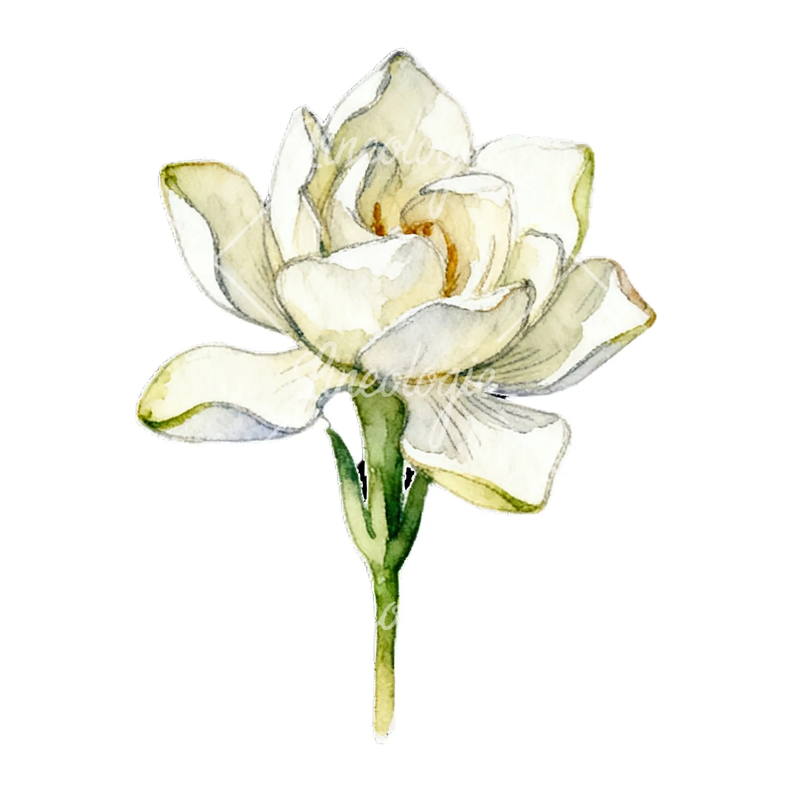 Watercolor cream gardenia single bloom clipart 4 of 9 on a white background (JPG)