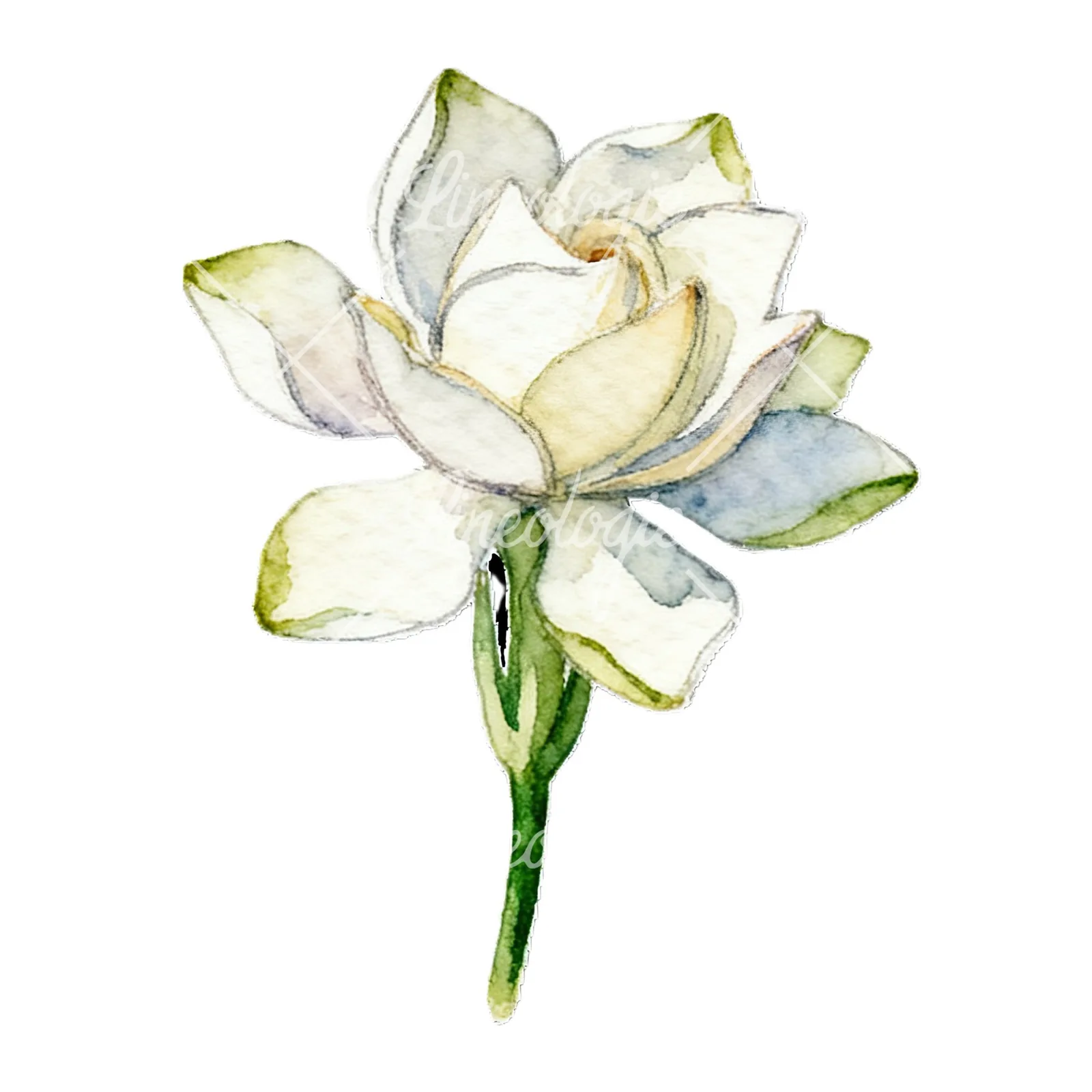 Watercolor cream gardenia single bloom clipart 9 of 9 on a white background (JPG)