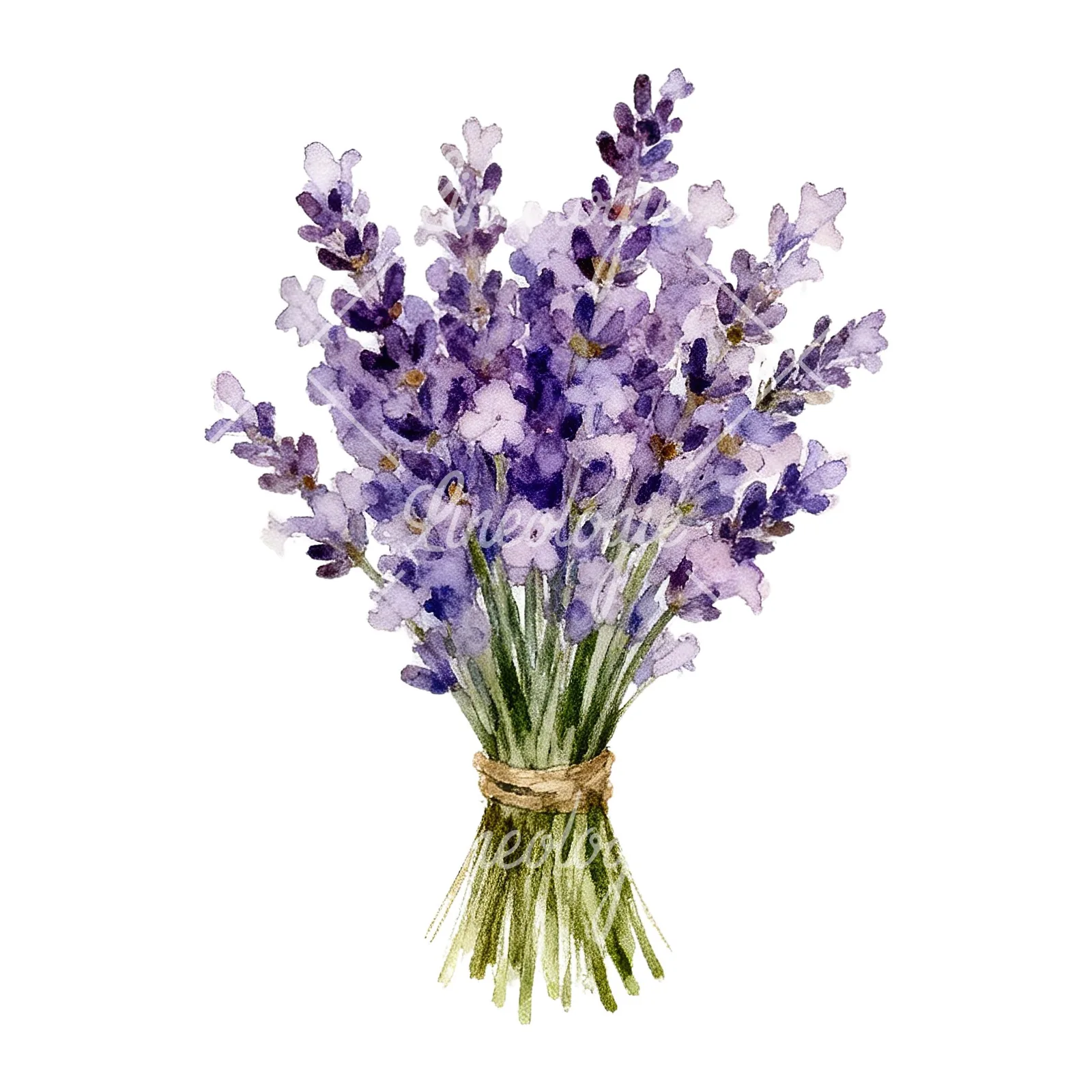 Watercolor lavender bouquet with lilac hues clipart 1 of 9 on a white background (JPG)