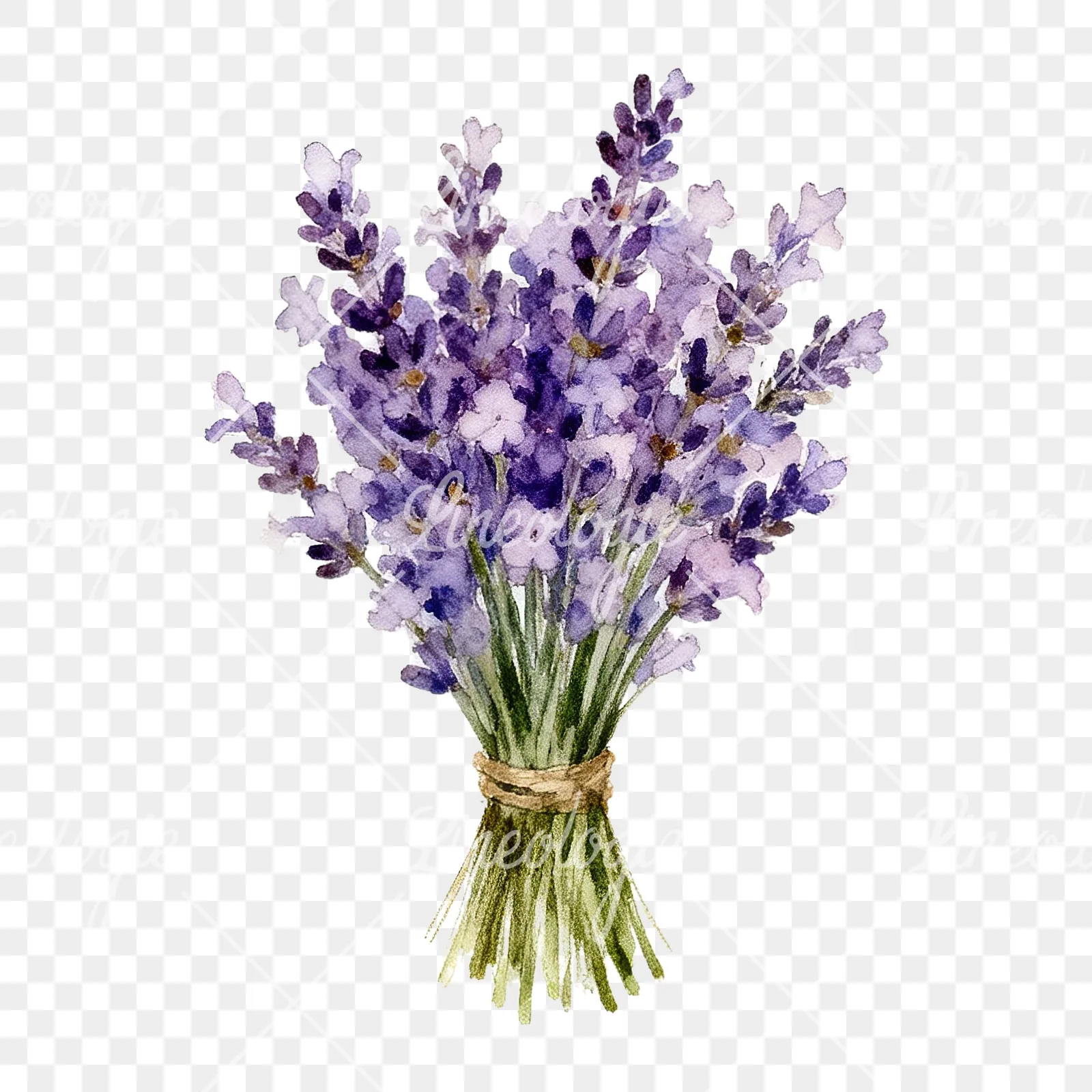 Watercolor lavender bouquet with lilac hues clipart 1 of 9 on a transparent background (PNG)