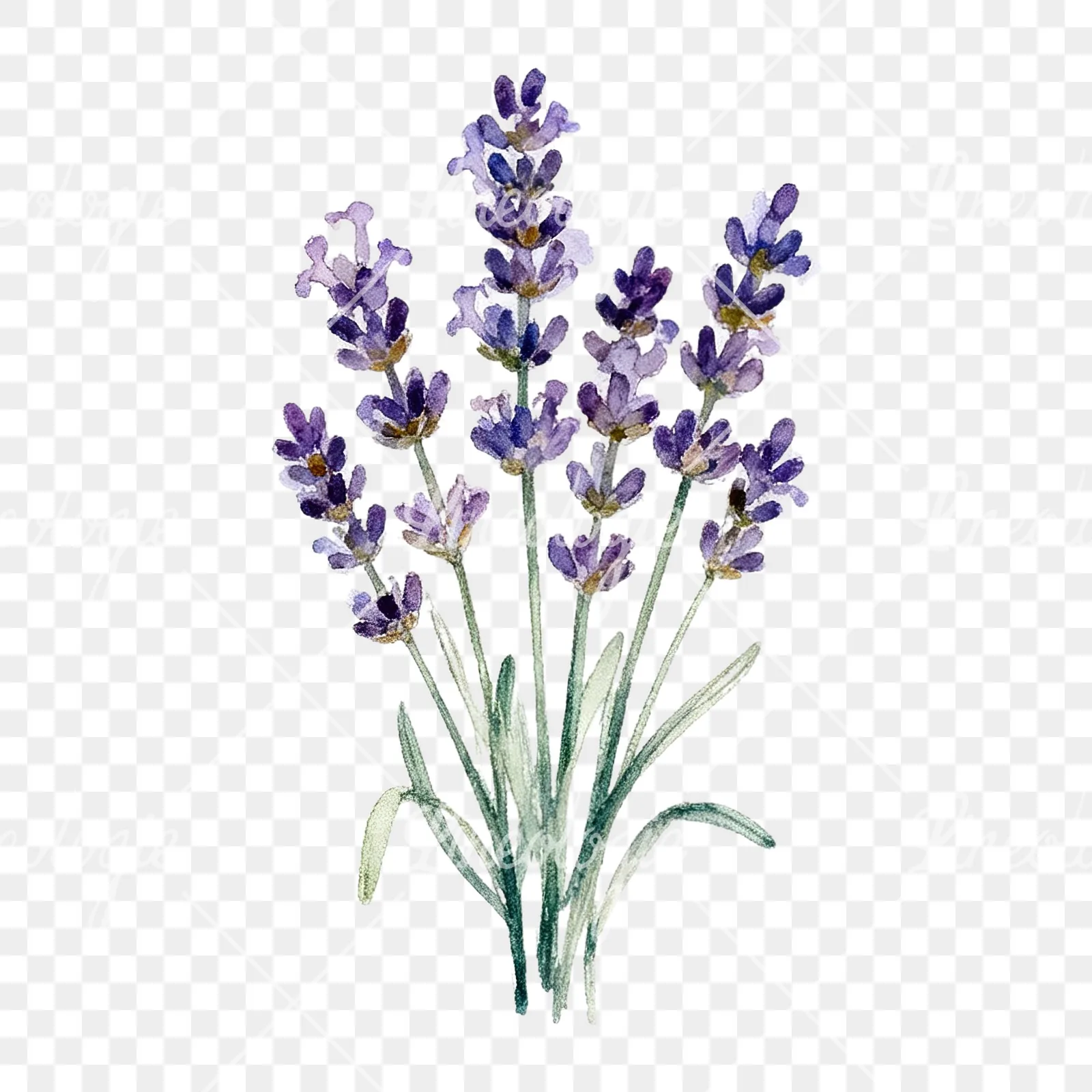 Watercolor lavender bouquet with lilac hues clipart 4 of 9 on a transparent background (PNG)