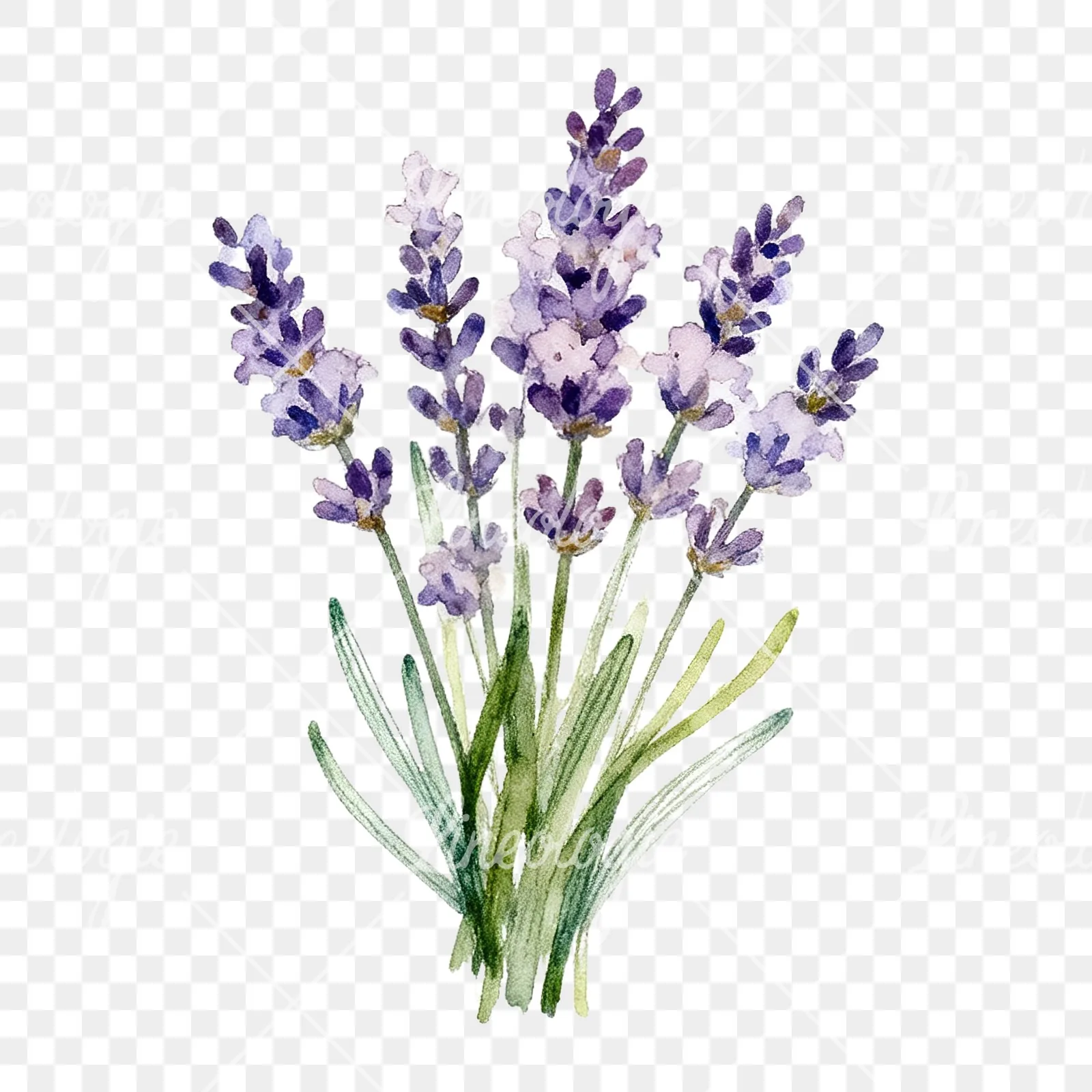 Watercolor lavender bouquet with lilac hues clipart 5 of 9 on a transparent background (PNG)
