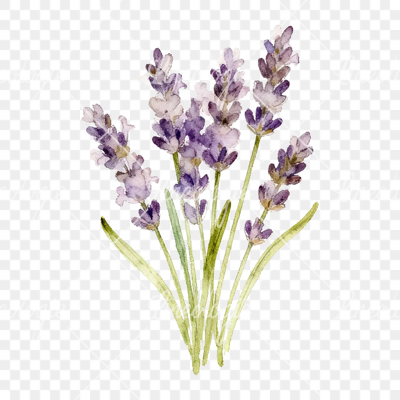 Watercolor lavender bouquet with lilac hues clipart 6 of 9 on a transparent background (PNG)