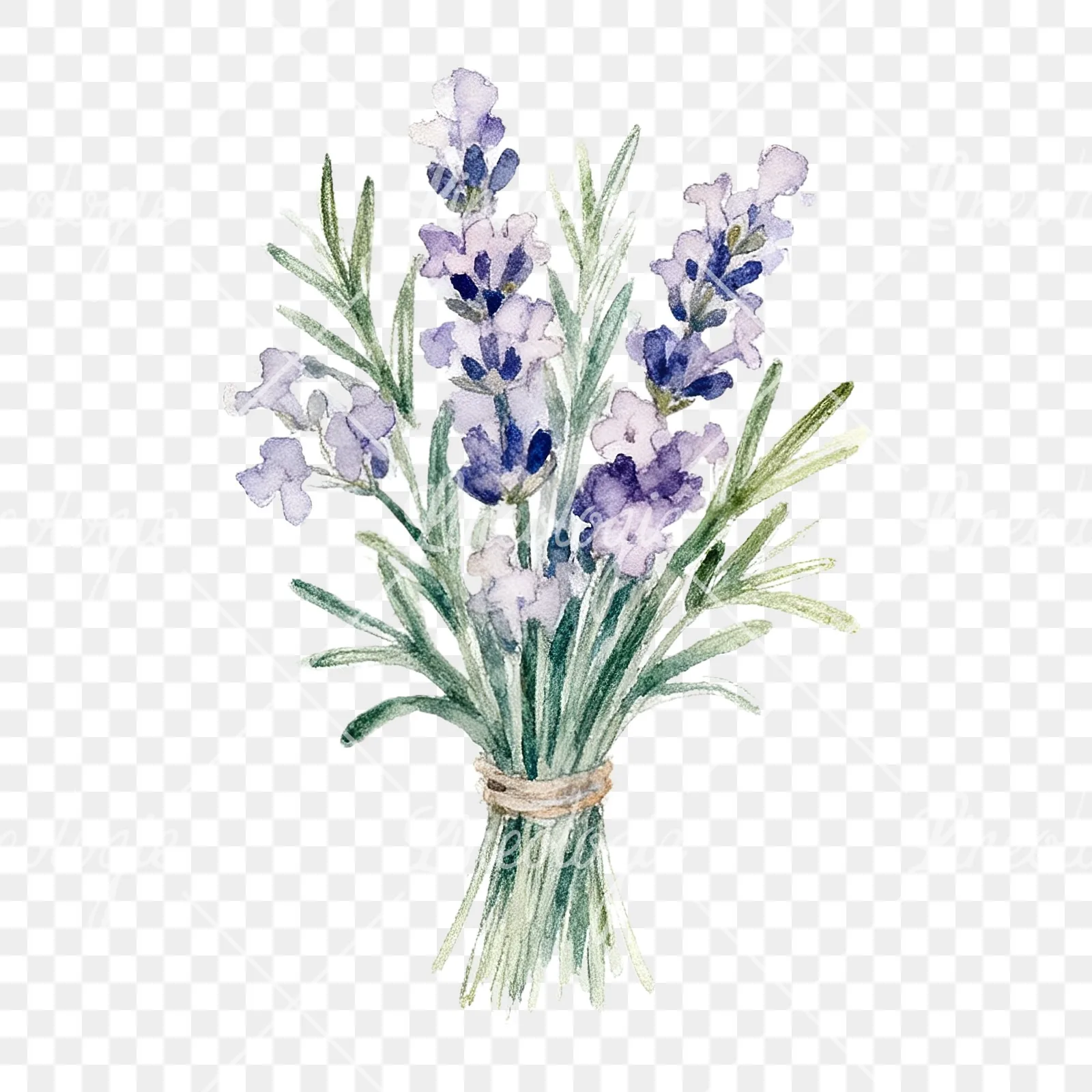 Watercolor lavender bouquet with lilac hues clipart 7 of 9 on a transparent background (PNG)