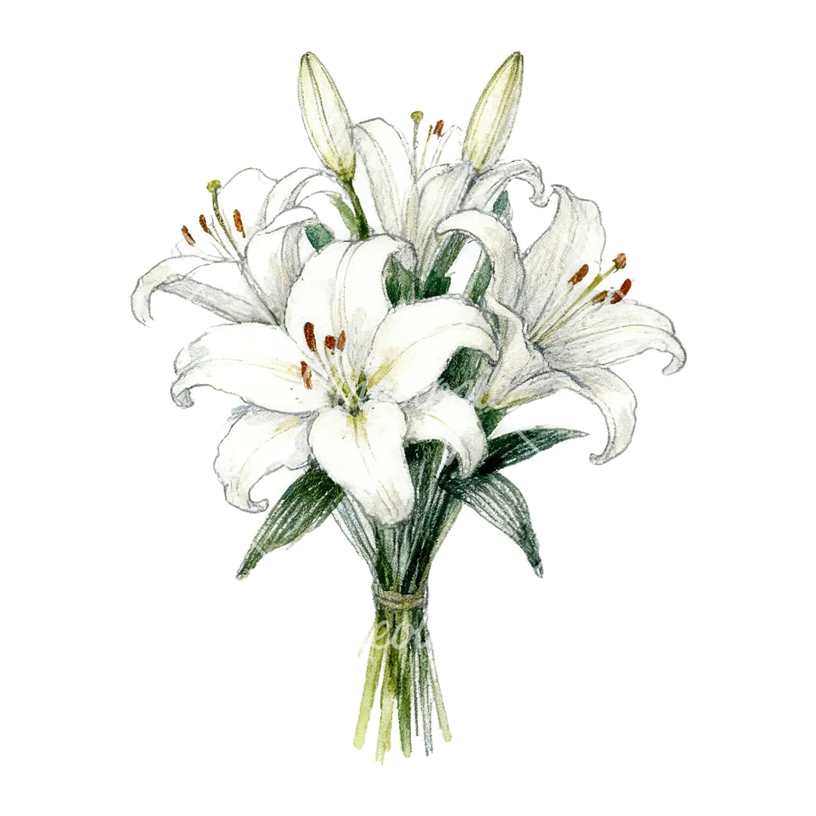 Watercolor lily bouquets pink white clipart 1 of 9 on a white background (JPG)