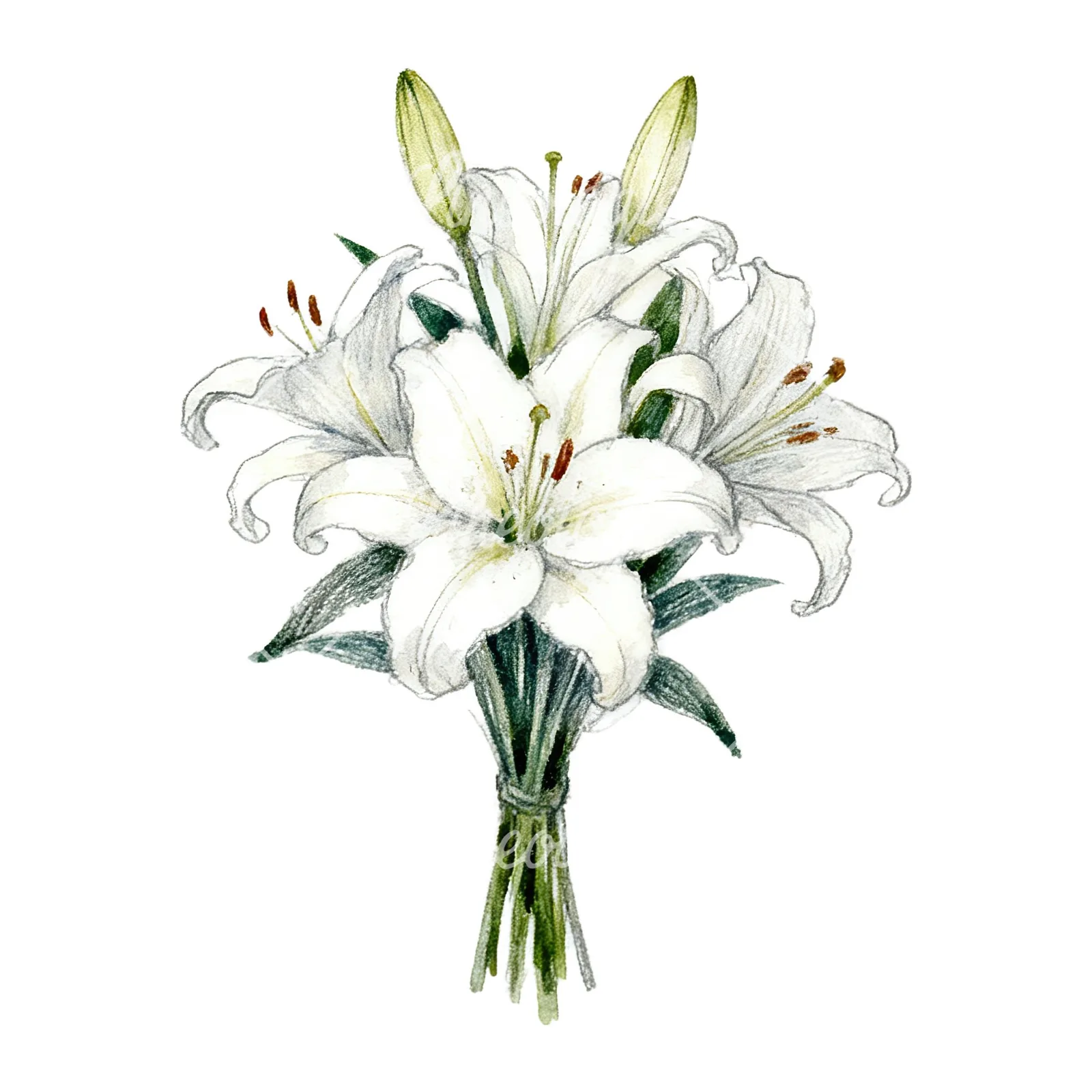 Watercolor lily bouquets pink white clipart 2 of 9 on a white background (JPG)