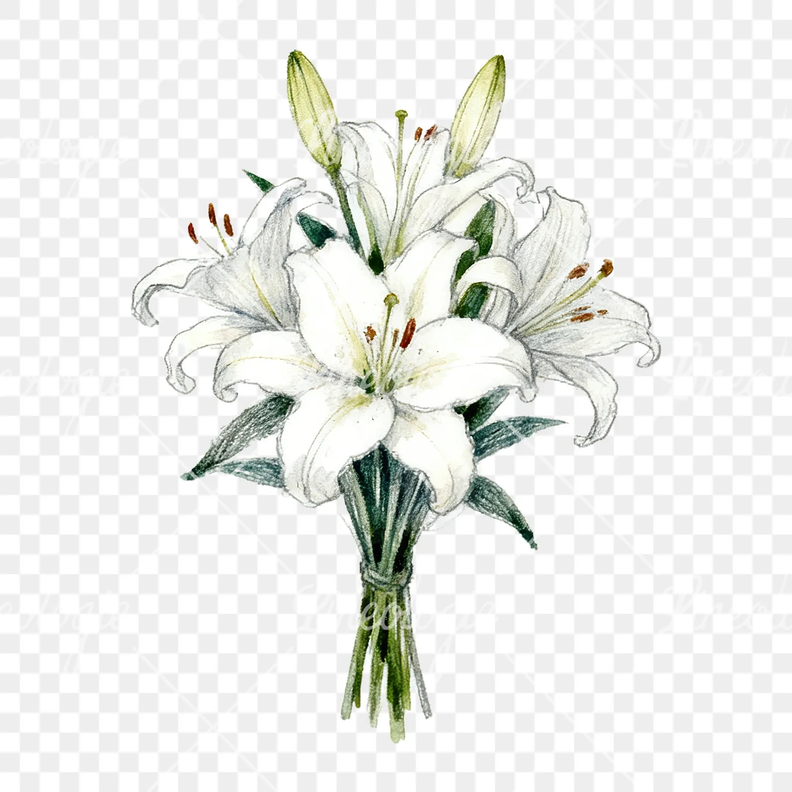 Watercolor lily bouquets pink white clipart 2 of 9 on a transparent background (PNG)