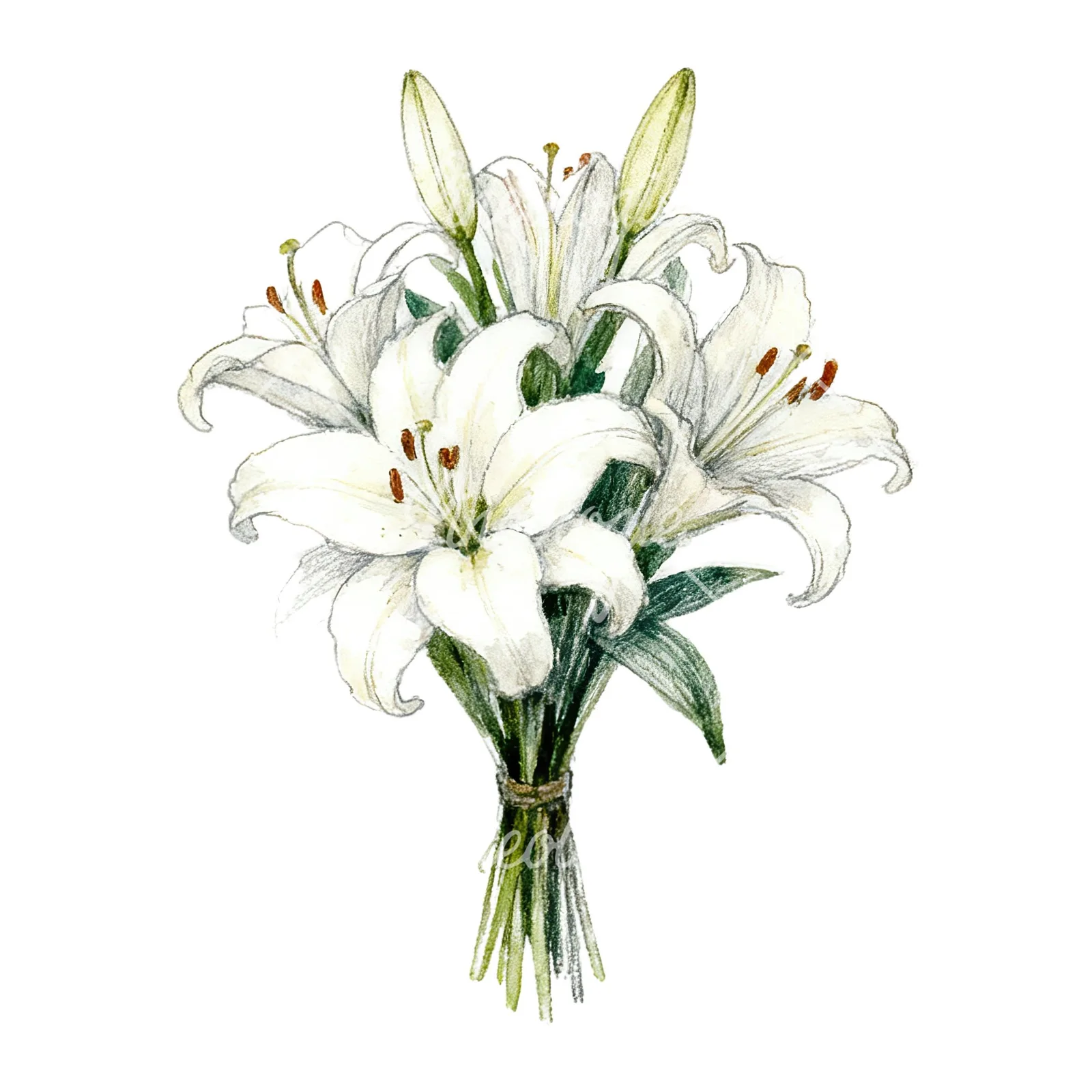 Watercolor lily bouquets pink white clipart 3 of 9 on a white background (JPG)