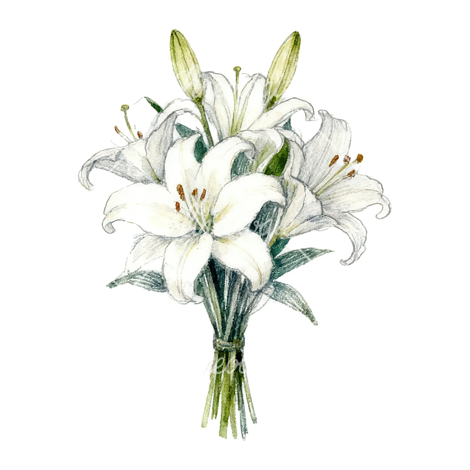 Watercolor lily bouquets pink white clipart 8 of 9 on a white background (JPG)