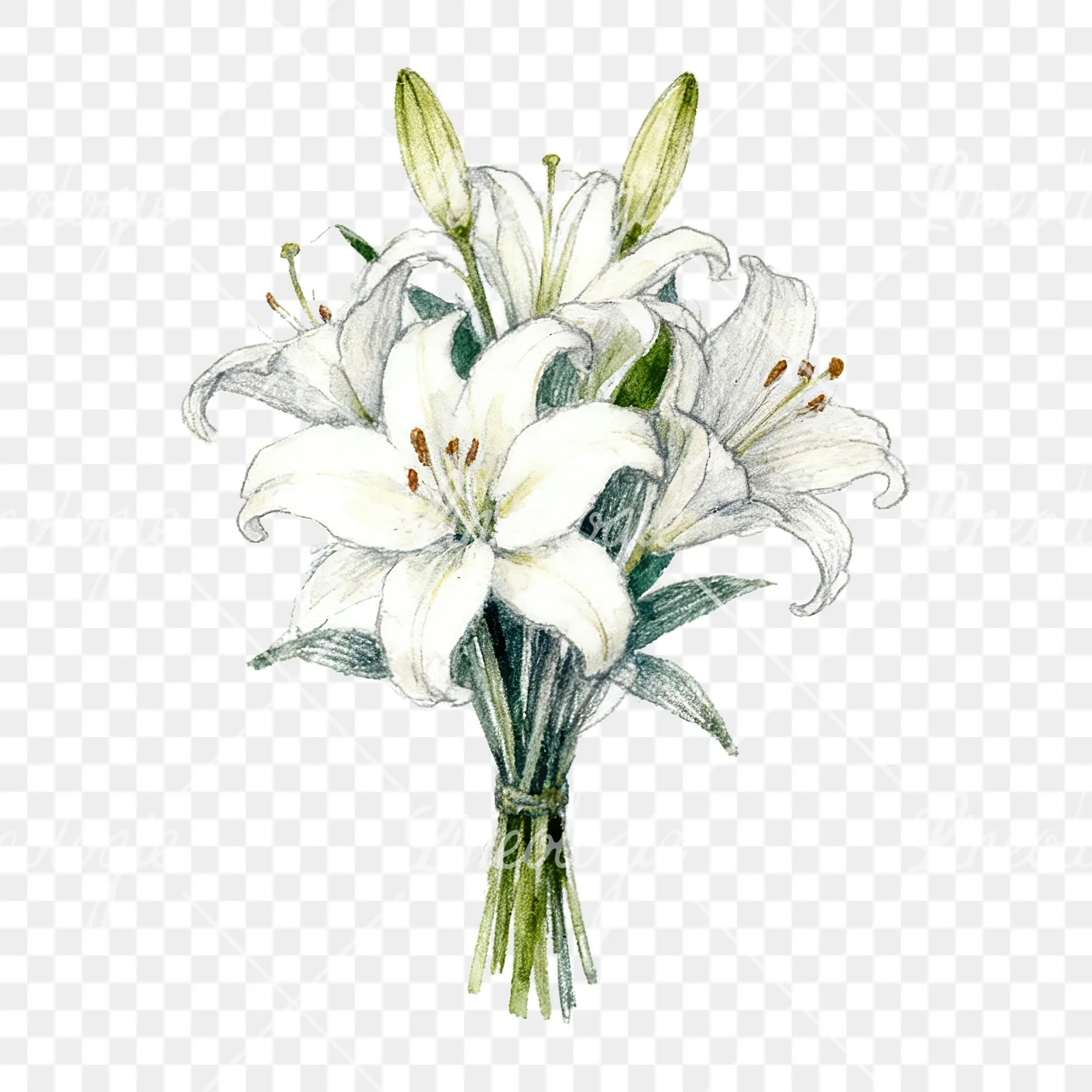 Watercolor lily bouquets pink white clipart 8 of 9 on a transparent background (PNG)