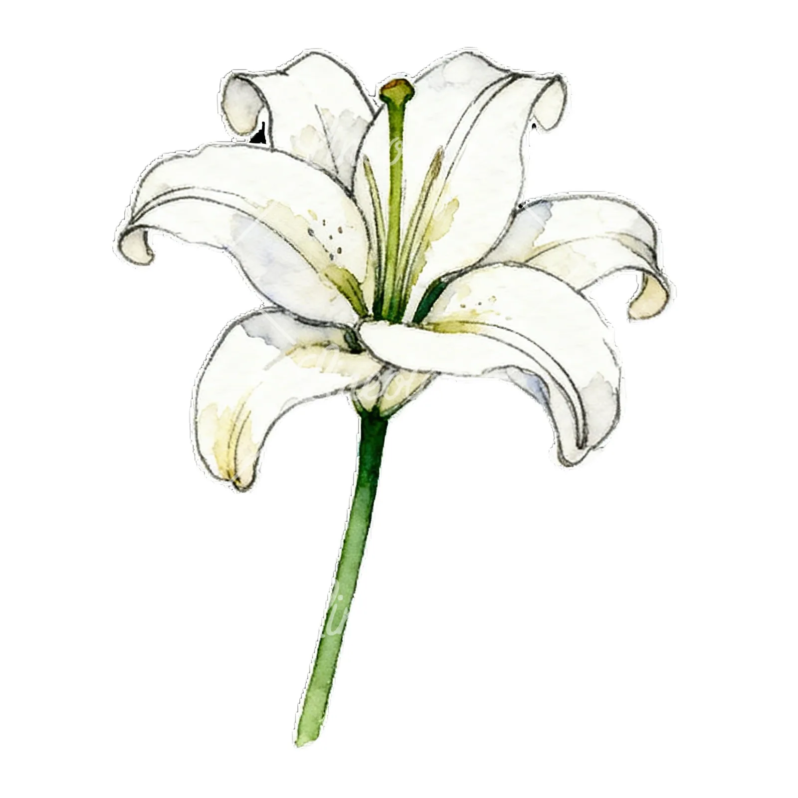 Watercolor lily flower clipart 1 of 9 on a white background (JPG)
