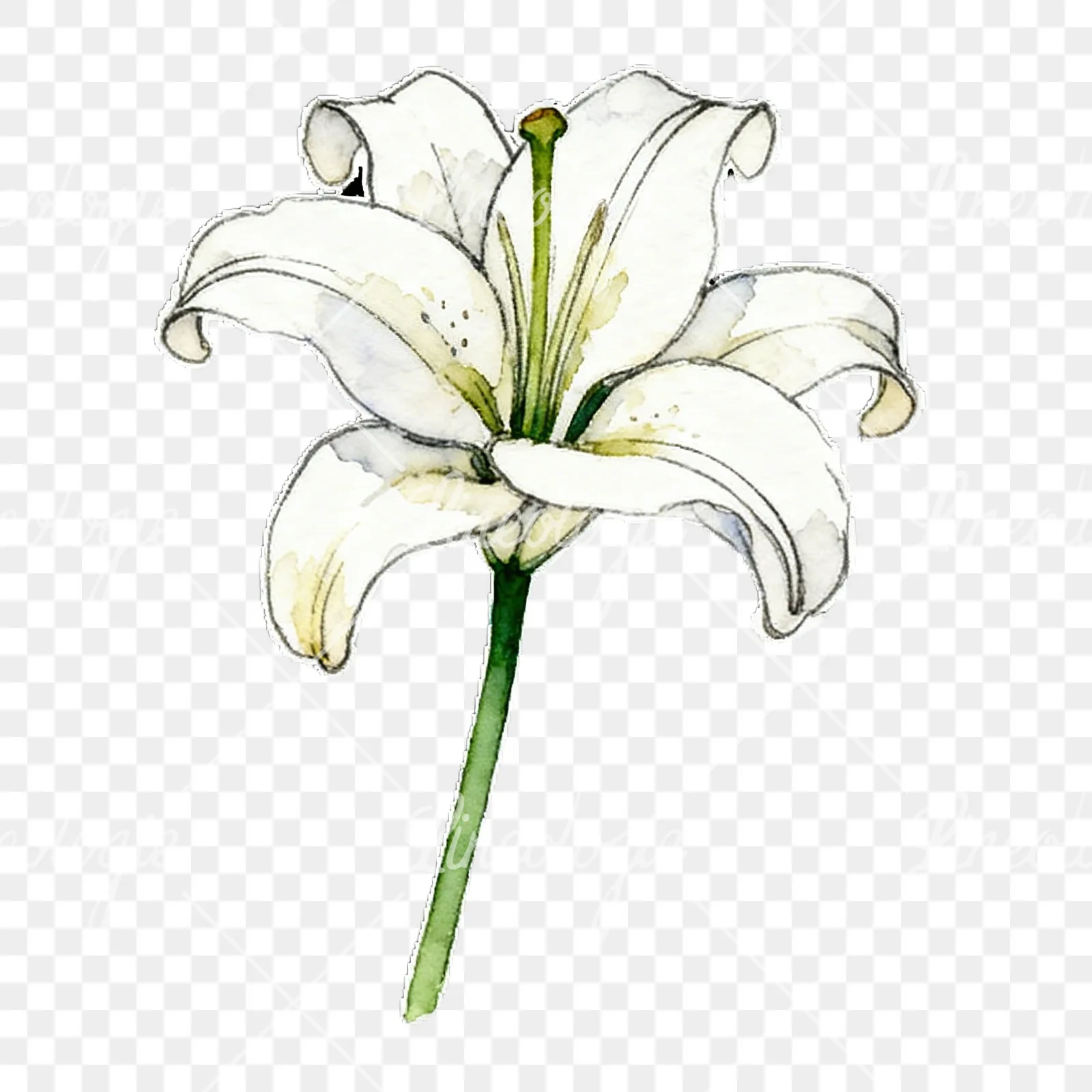 Watercolor lily flower clipart 1 of 9 on a transparent background (PNG)