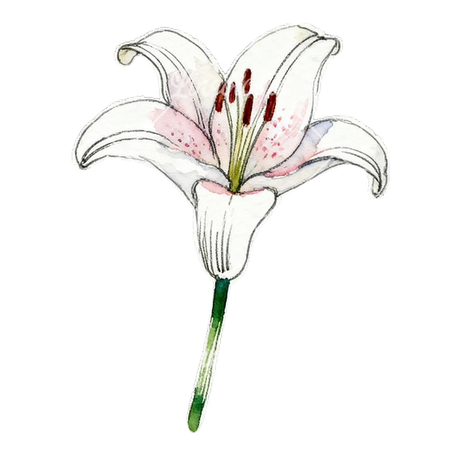 Watercolor lily flower clipart 2 of 9 on a white background (JPG)