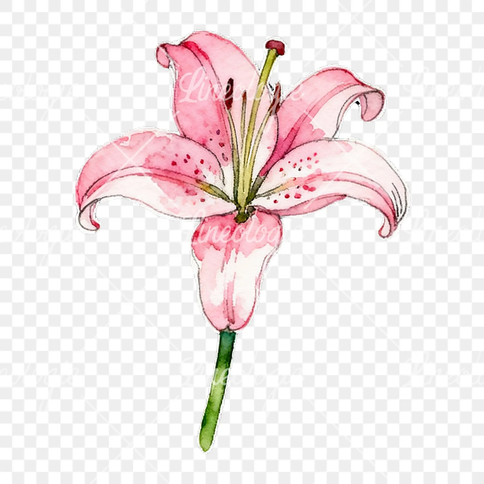 Watercolor lily flower clipart 5 of 9 on a transparent background (PNG)