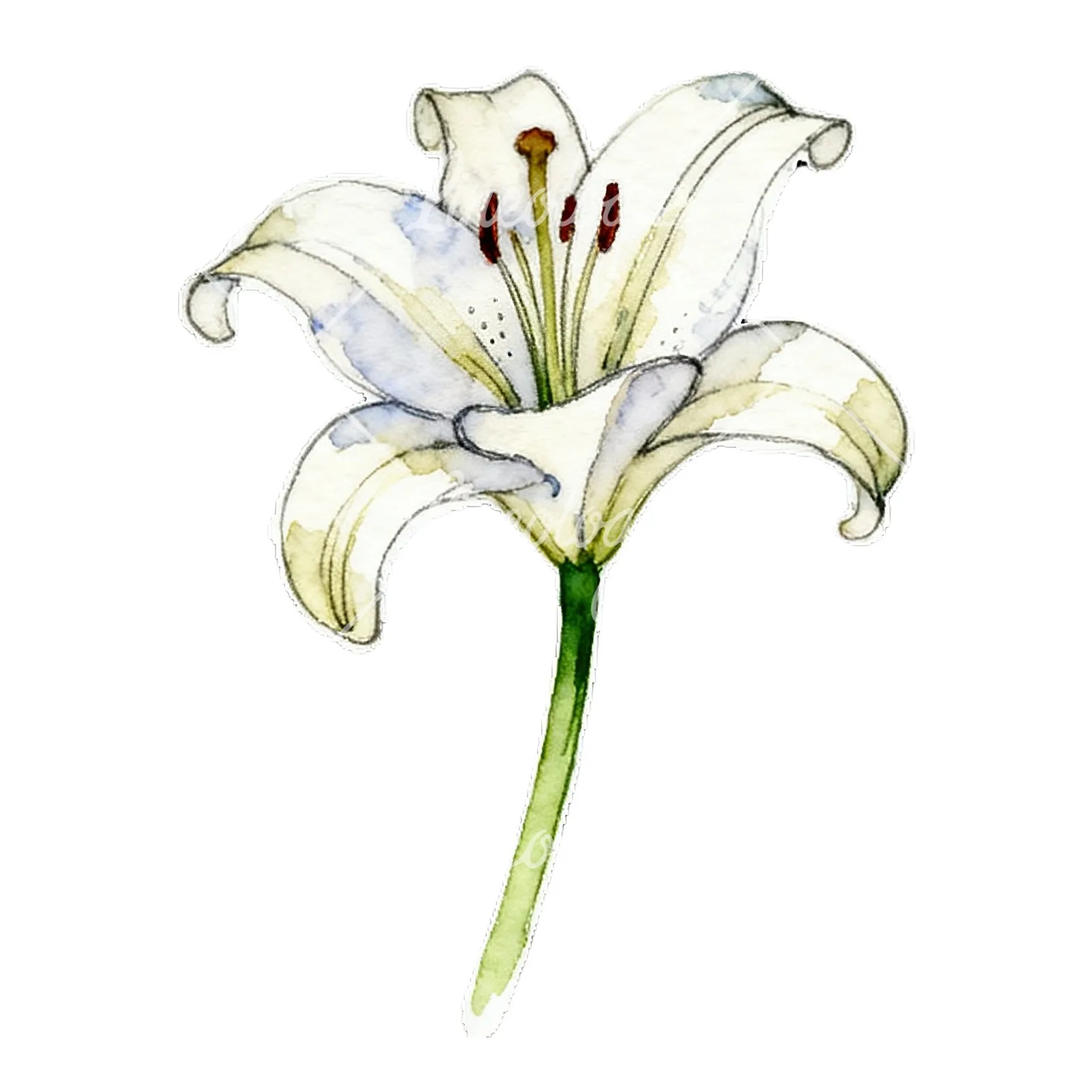 Watercolor lily flower clipart 8 of 9 on a white background (JPG)