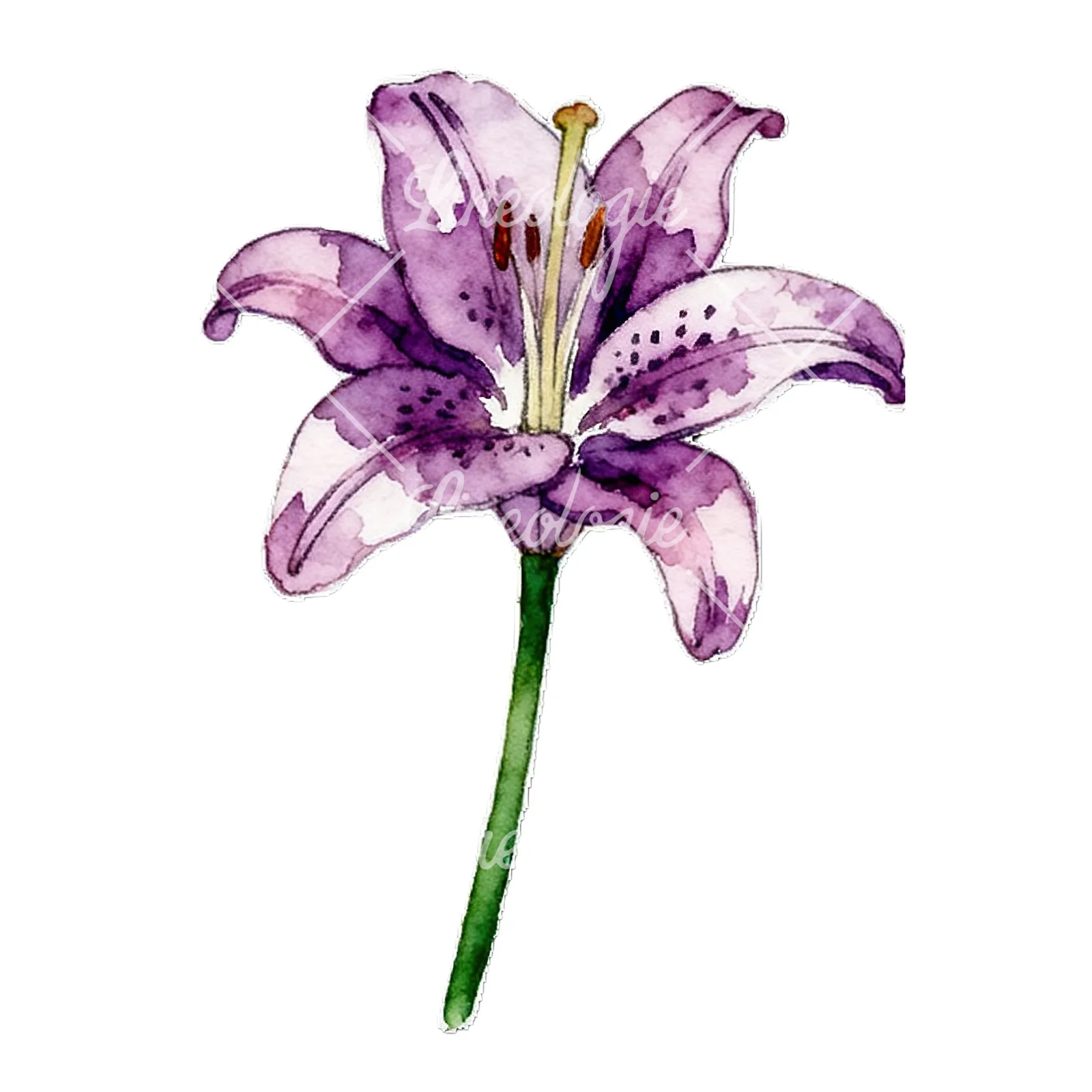 Watercolor lily flower clipart 9 of 9 on a white background (JPG)