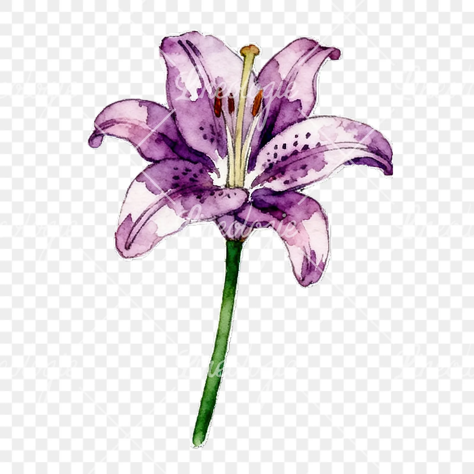 Watercolor lily flower clipart 9 of 9 on a transparent background (PNG)
