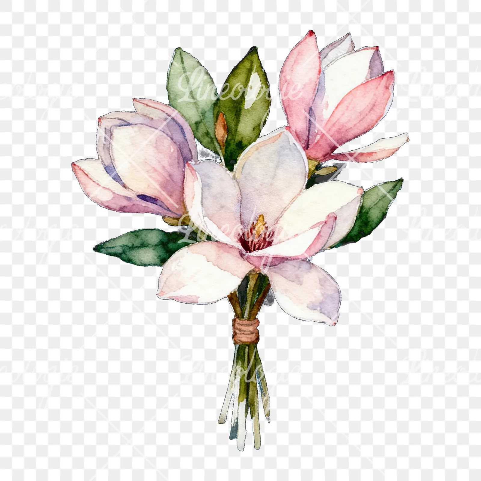 Watercolor purple and white magnolia bouquet clipart 3 of 9 on a transparent background (PNG)