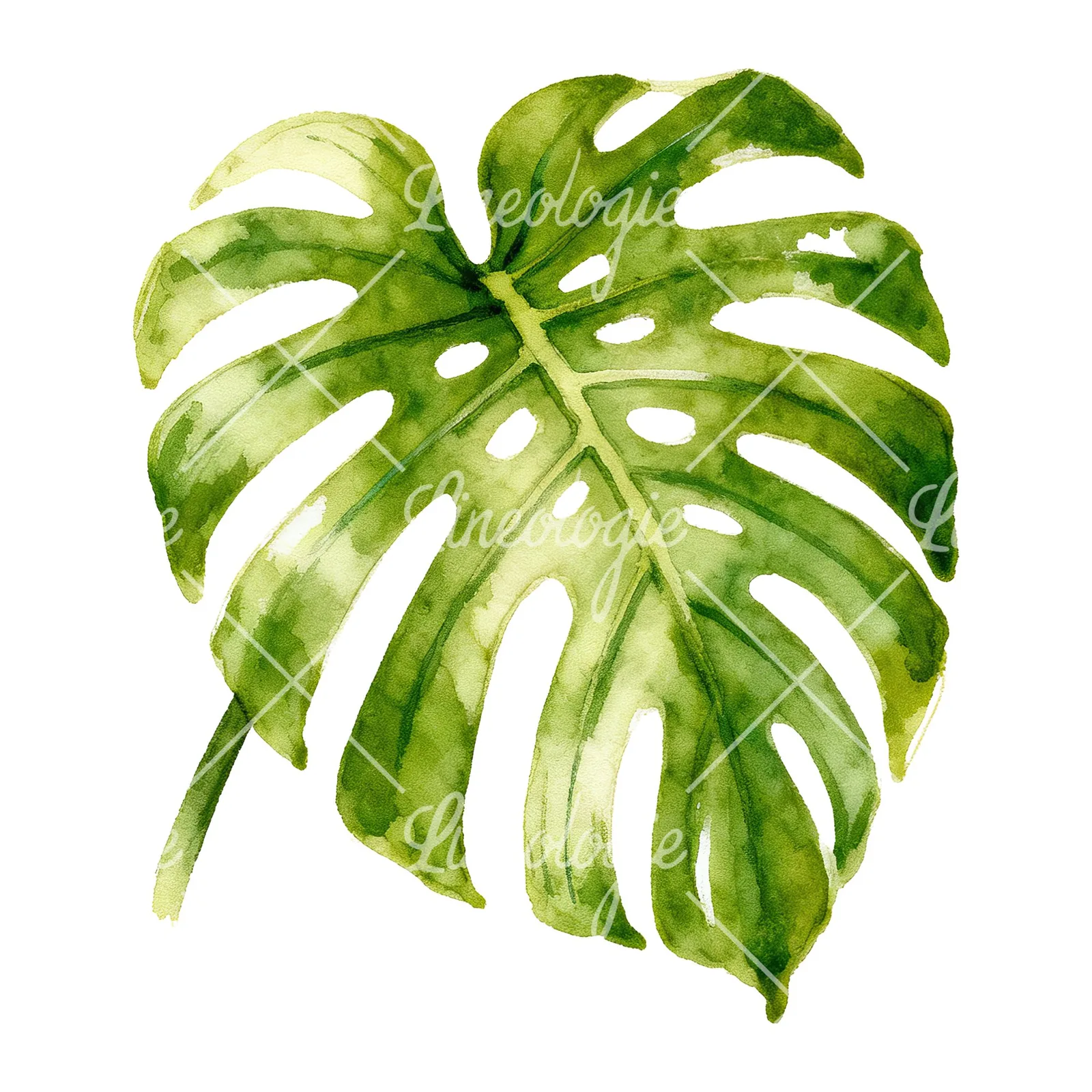 Watercolor variegated monstera leaf clipart 2 of 9 on a white background (JPG)