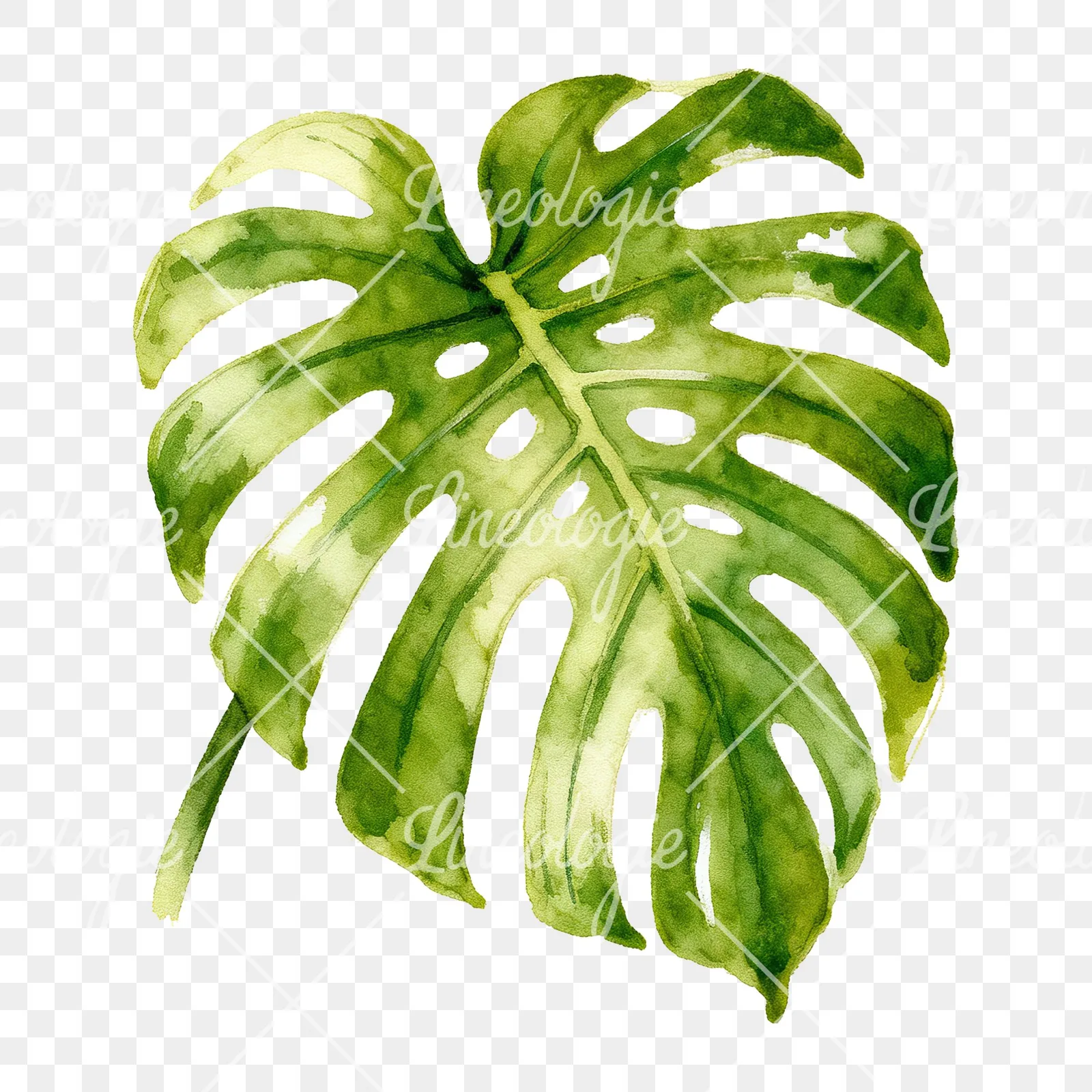 Watercolor variegated monstera leaf clipart 2 of 9 on a transparent background (PNG)