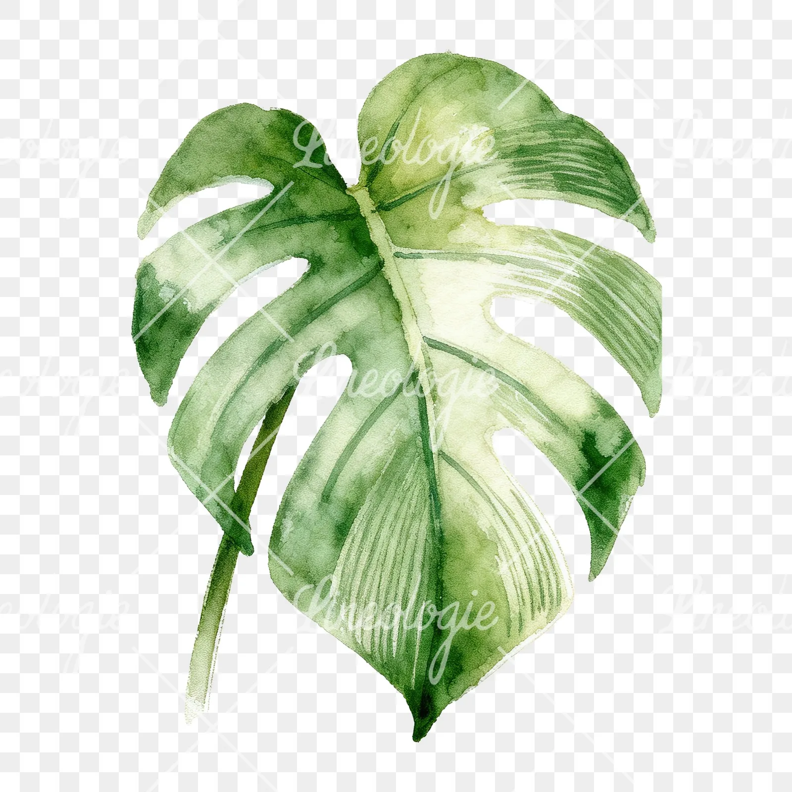 Watercolor variegated monstera leaf clipart 3 of 9 on a transparent background (PNG)