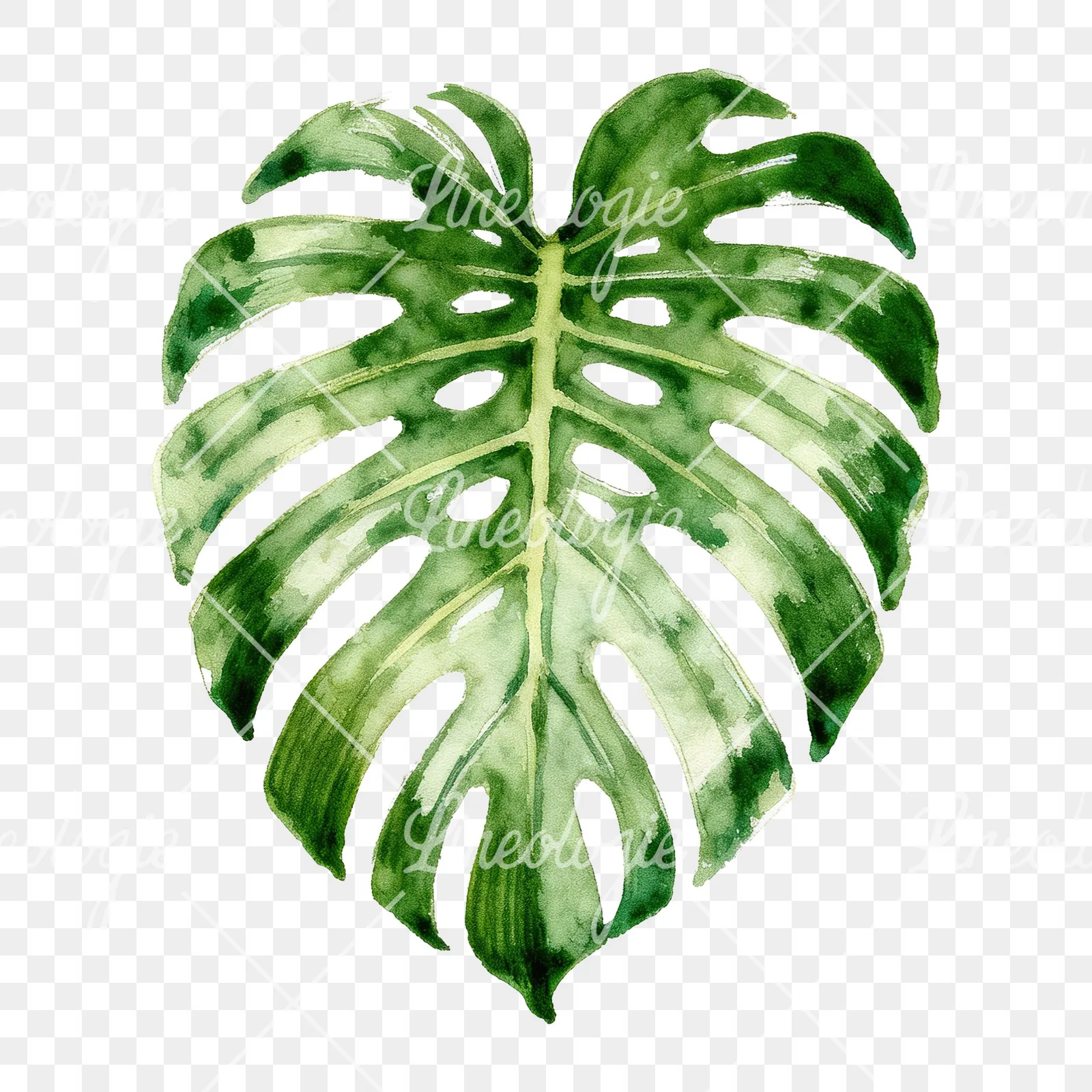 Watercolor variegated monstera leaf clipart 5 of 9 on a transparent background (PNG)