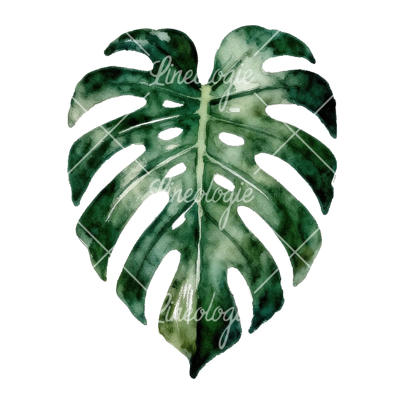 Watercolor variegated monstera leaf clipart 6 of 9 on a white background (JPG)