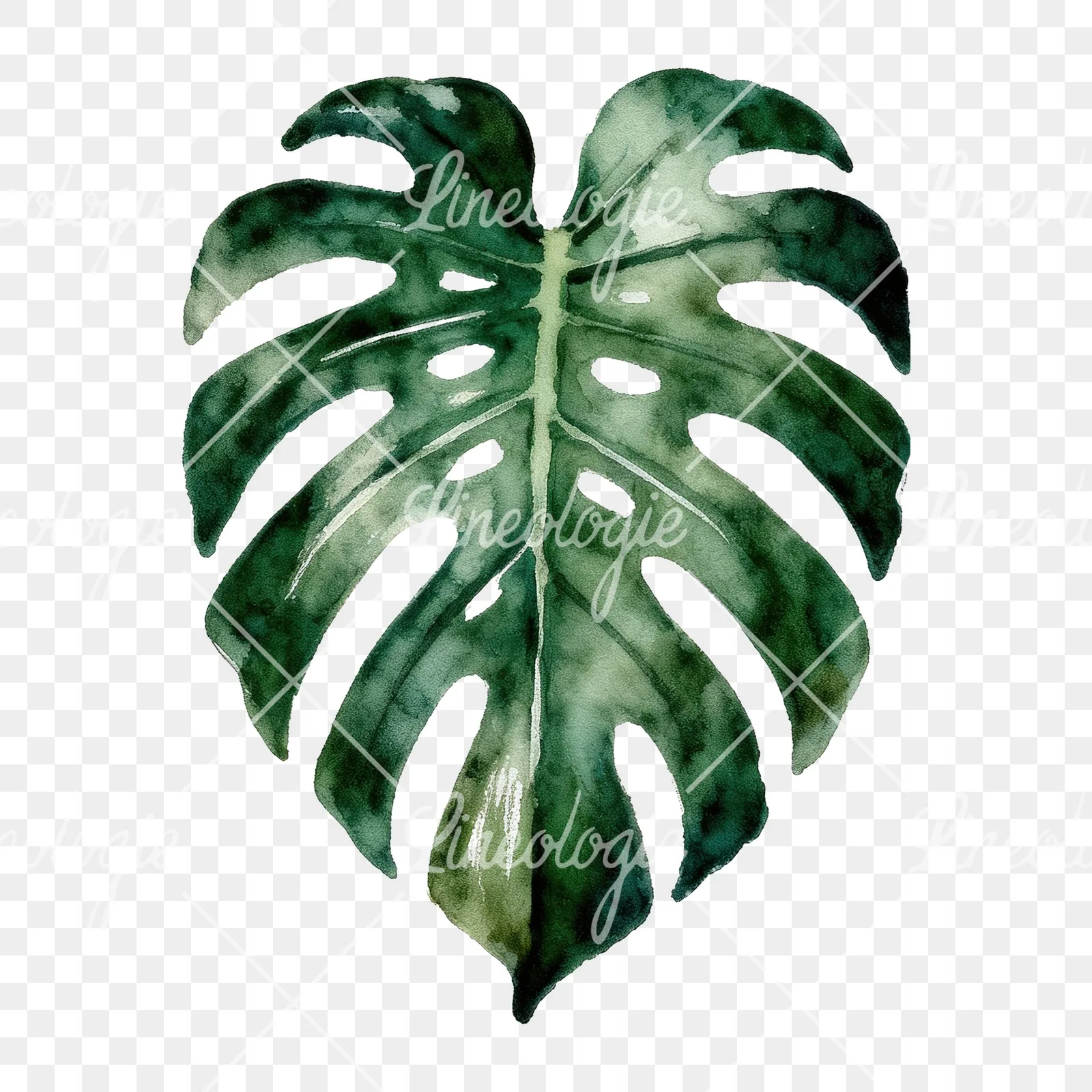 Watercolor variegated monstera leaf clipart 6 of 9 on a transparent background (PNG)