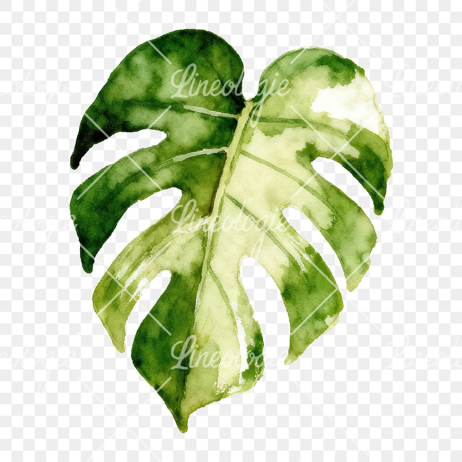 Watercolor variegated monstera leaf clipart 7 of 9 on a transparent background (PNG)
