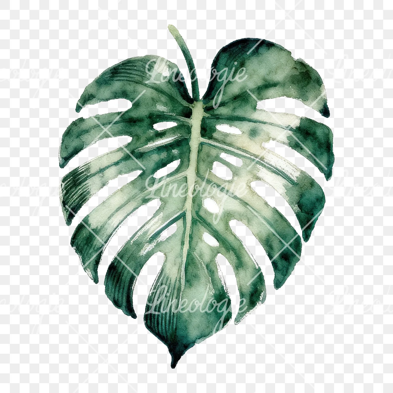 Watercolor variegated monstera leaf clipart 8 of 9 on a transparent background (PNG)