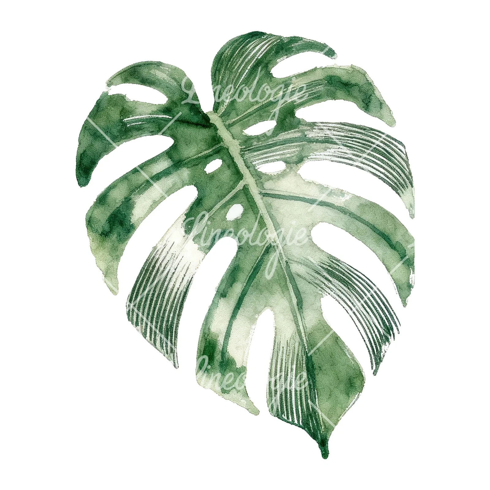 Watercolor variegated monstera leaf clipart 9 of 9 on a white background (JPG)