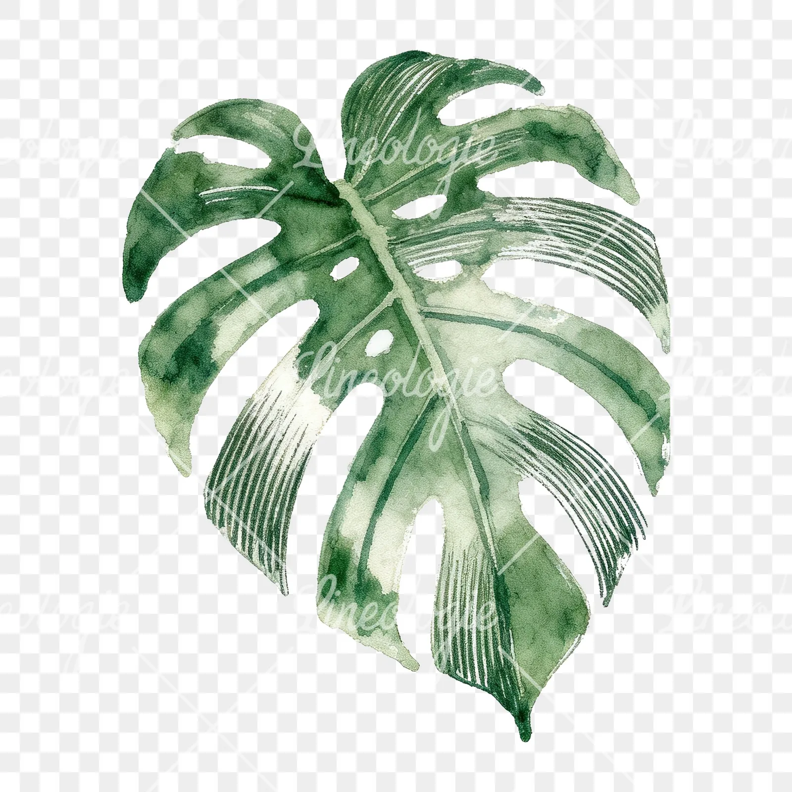 Watercolor variegated monstera leaf clipart 9 of 9 on a transparent background (PNG)
