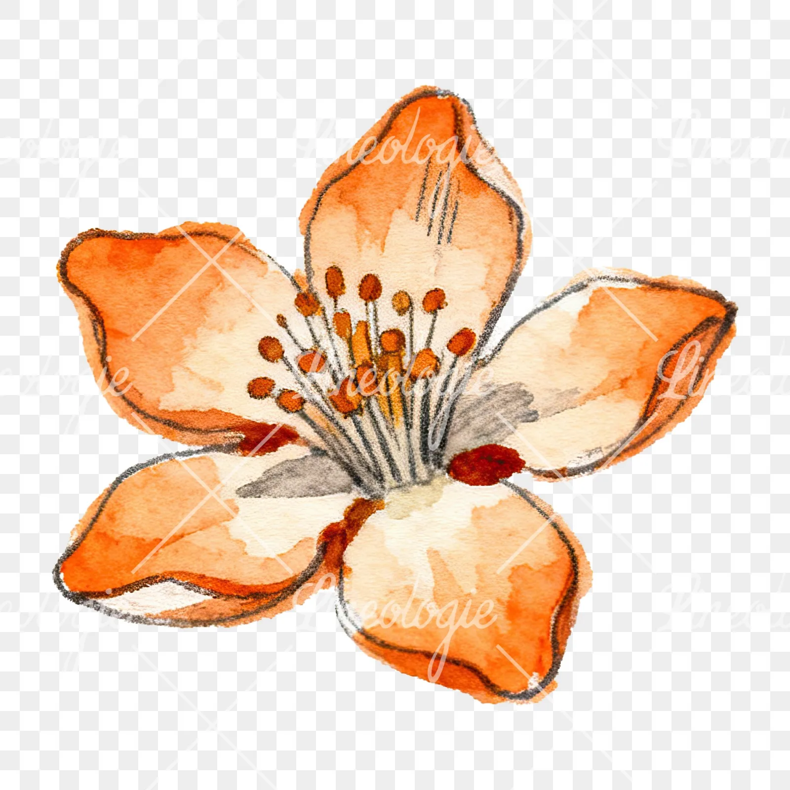 Watercolor orange blossom with marigold clipart 1 of 9 on a transparent background (PNG)