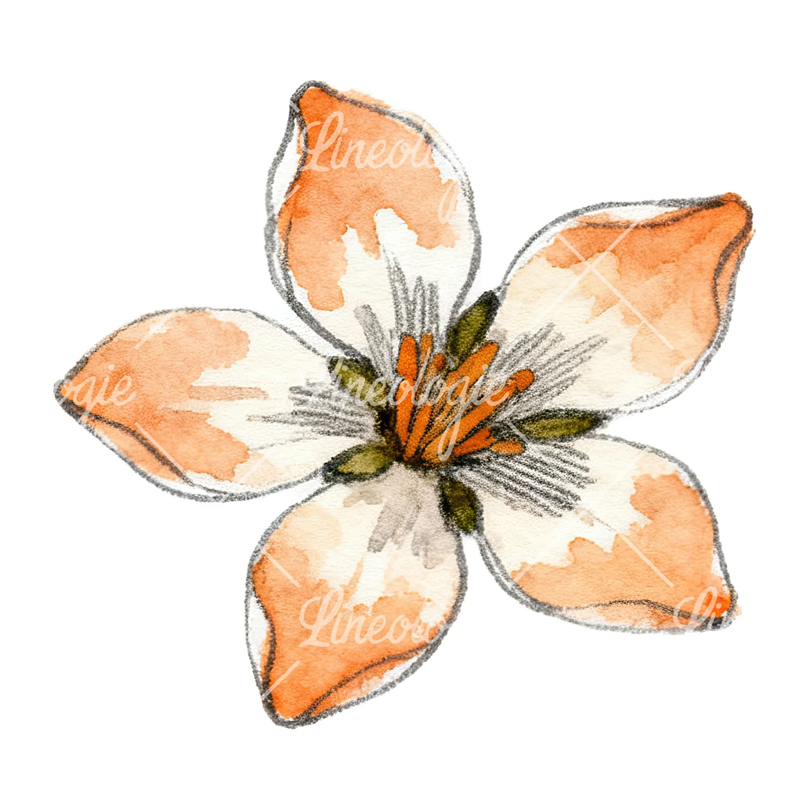 Watercolor orange blossom with marigold clipart 3 of 9 on a white background (JPG)