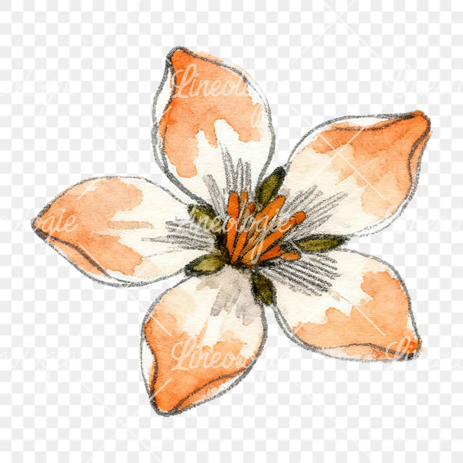Watercolor orange blossom with marigold clipart 3 of 9 on a transparent background (PNG)
