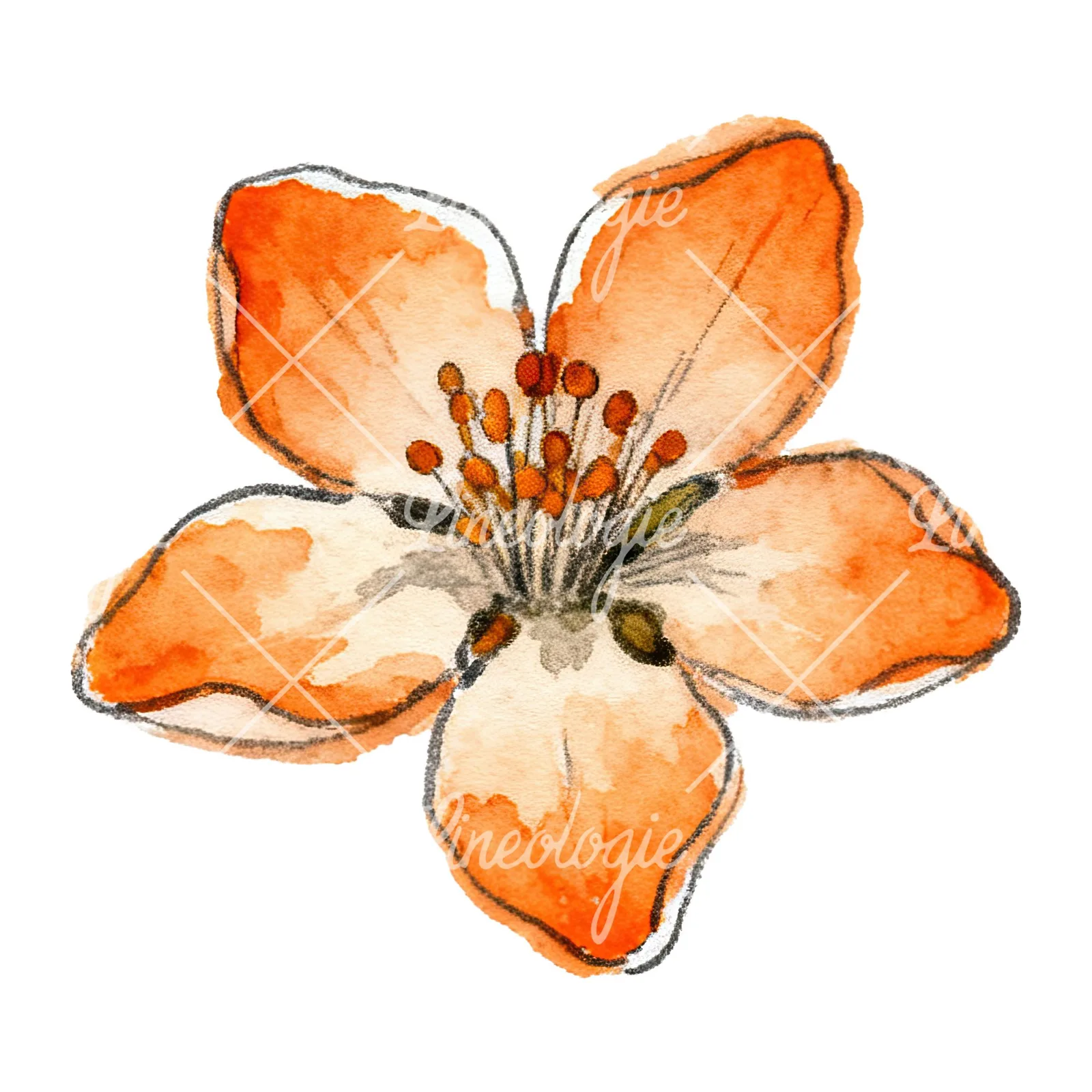 Watercolor orange blossom with marigold clipart 4 of 9 on a white background (JPG)