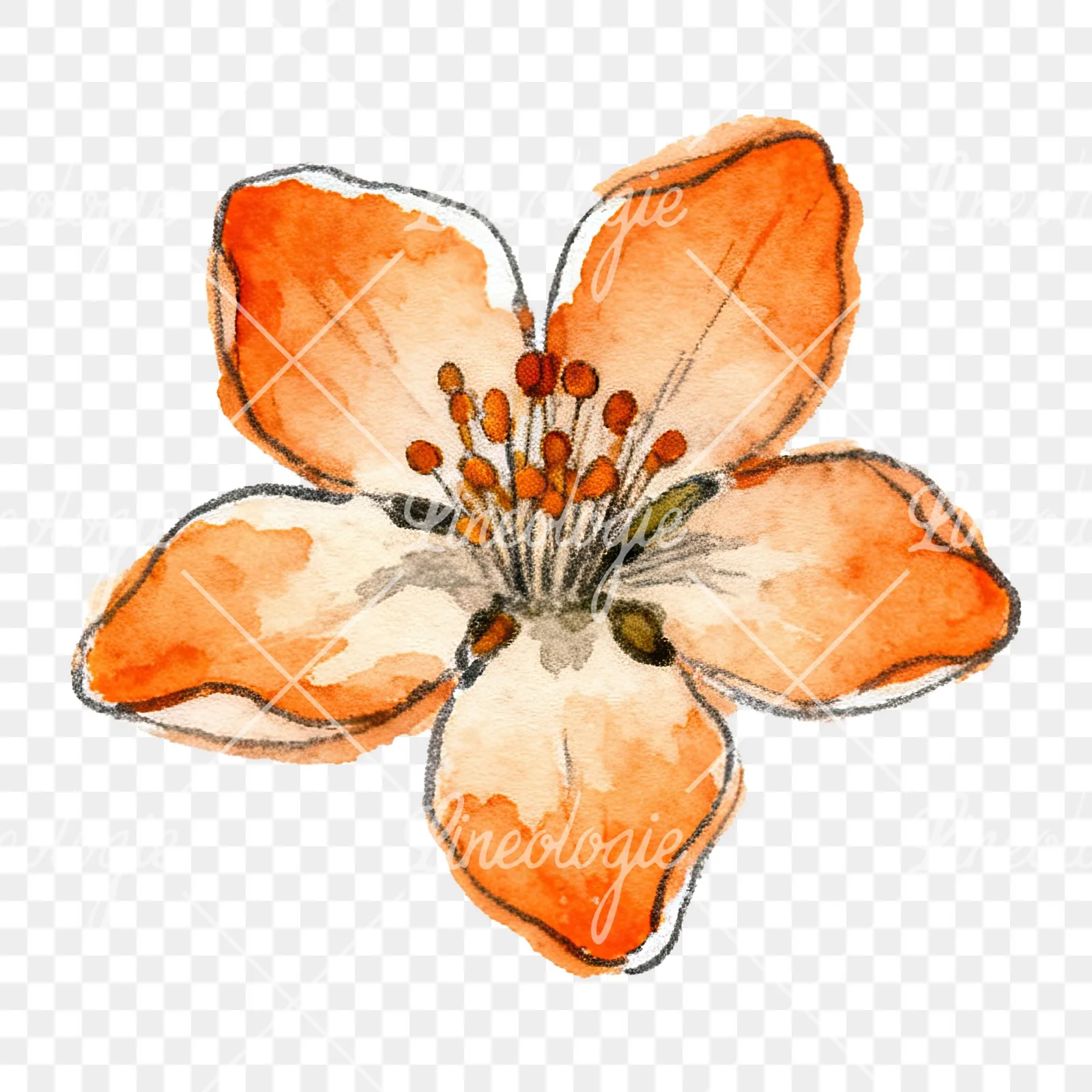 Watercolor orange blossom with marigold clipart 4 of 9 on a transparent background (PNG)