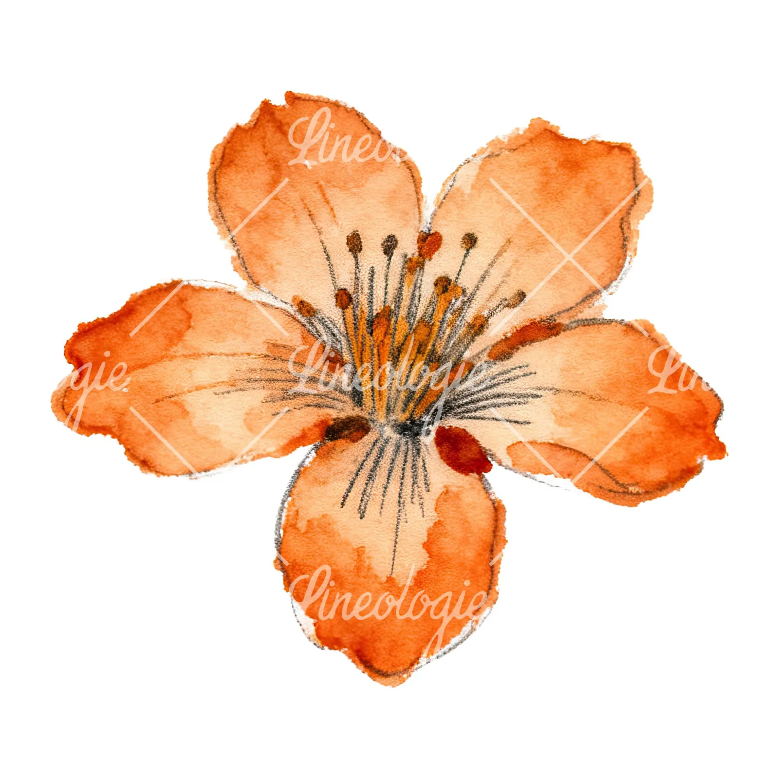 Watercolor orange blossom with marigold clipart 5 of 9 on a white background (JPG)