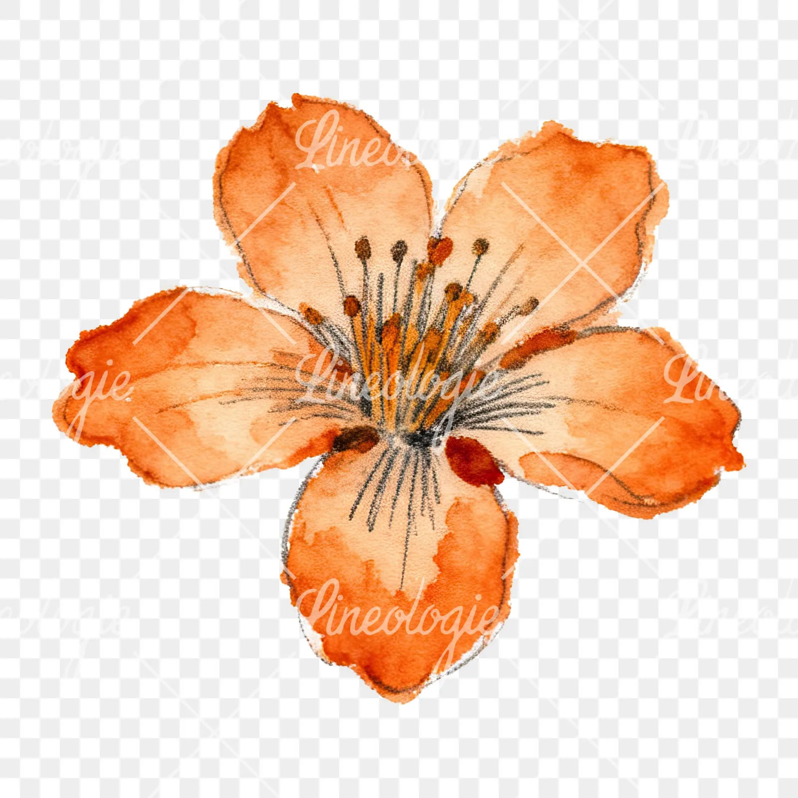 Watercolor orange blossom with marigold clipart 5 of 9 on a transparent background (PNG)