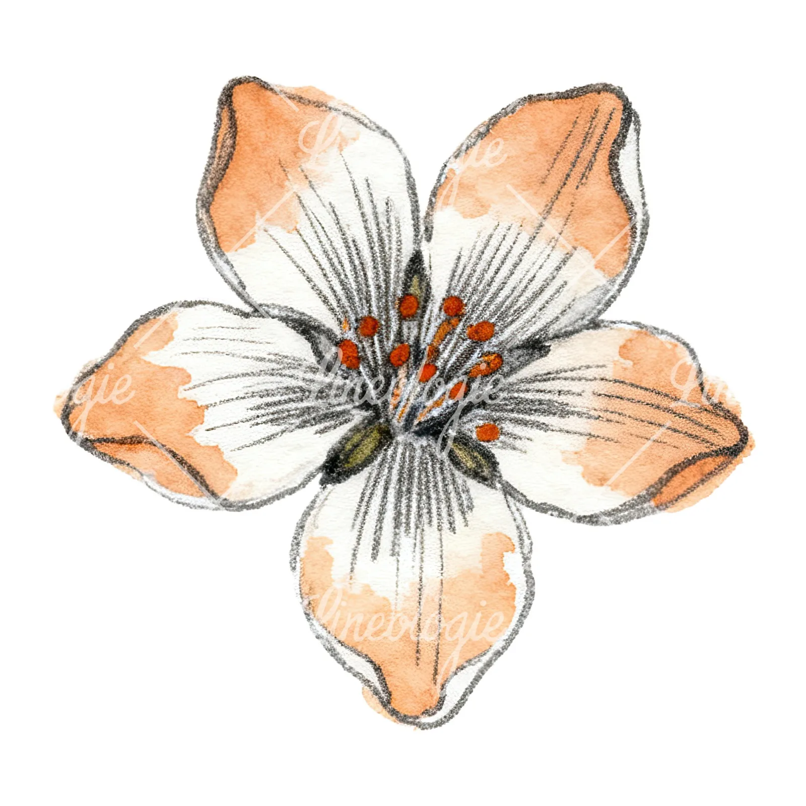 Watercolor orange blossom with marigold clipart 9 of 9 on a white background (JPG)