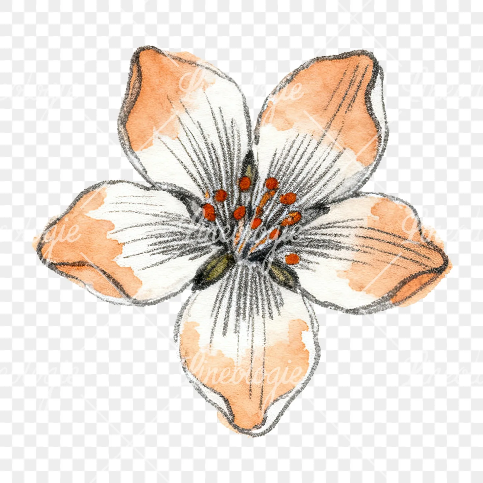 Watercolor orange blossom with marigold clipart 9 of 9 on a transparent background (PNG)