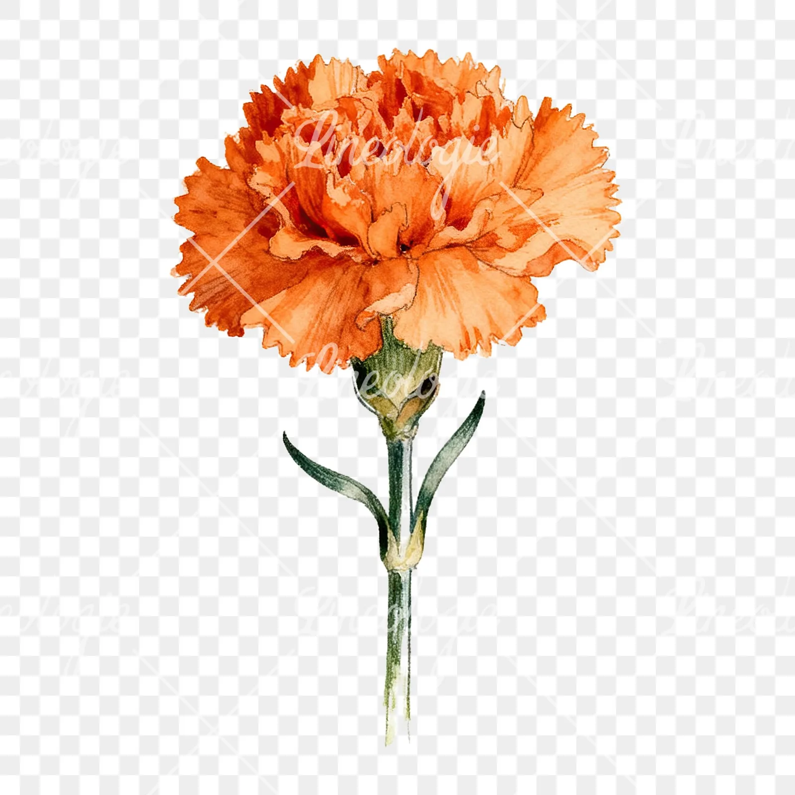 Watercolor orange carnation bouquet with single blooms clipart 8 of 9 on a transparent background (PNG)