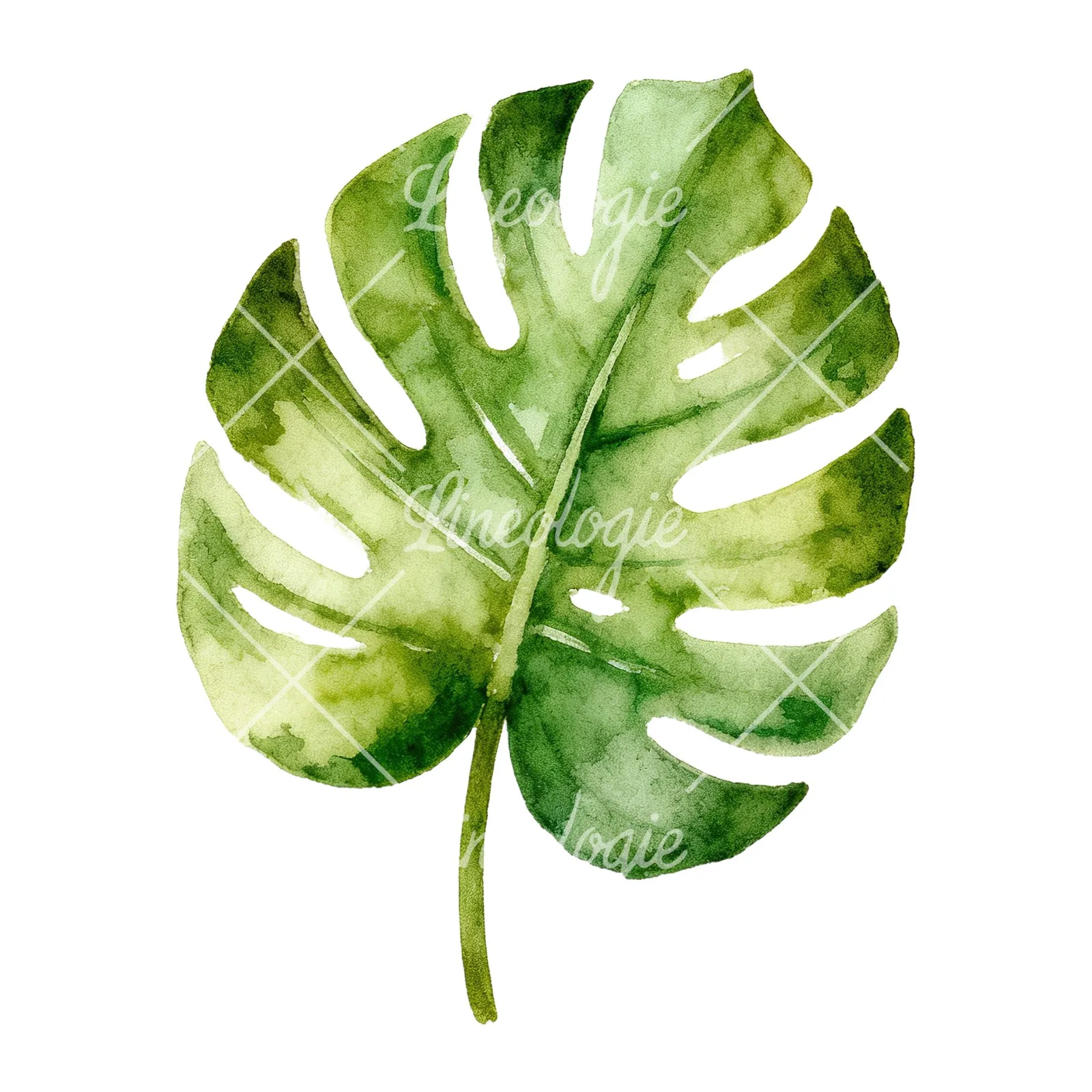 Watercolor slender and broad palm leaf cluster clipart 3 of 9 on a white background (JPG)