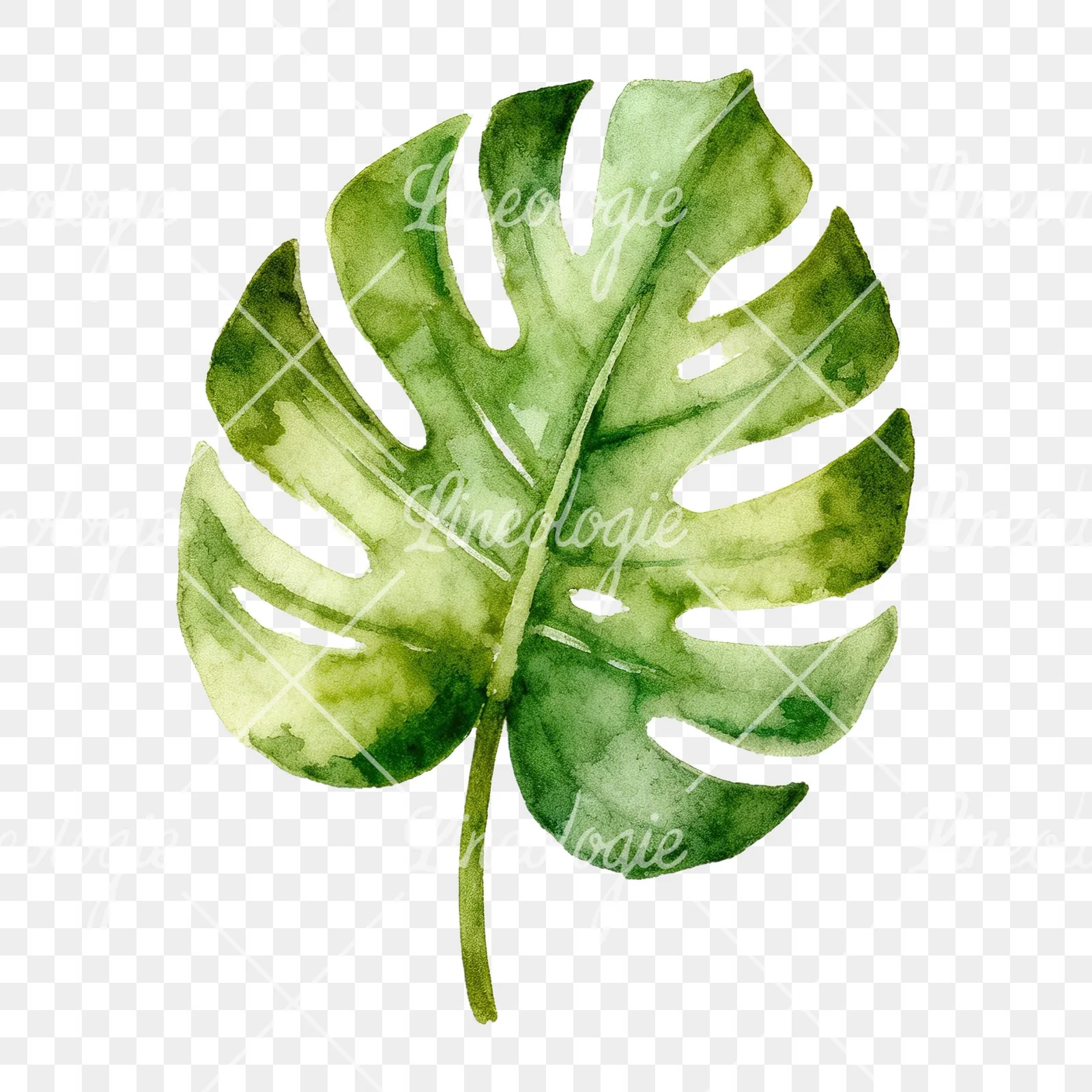 Watercolor slender and broad palm leaf cluster clipart 3 of 9 on a transparent background (PNG)