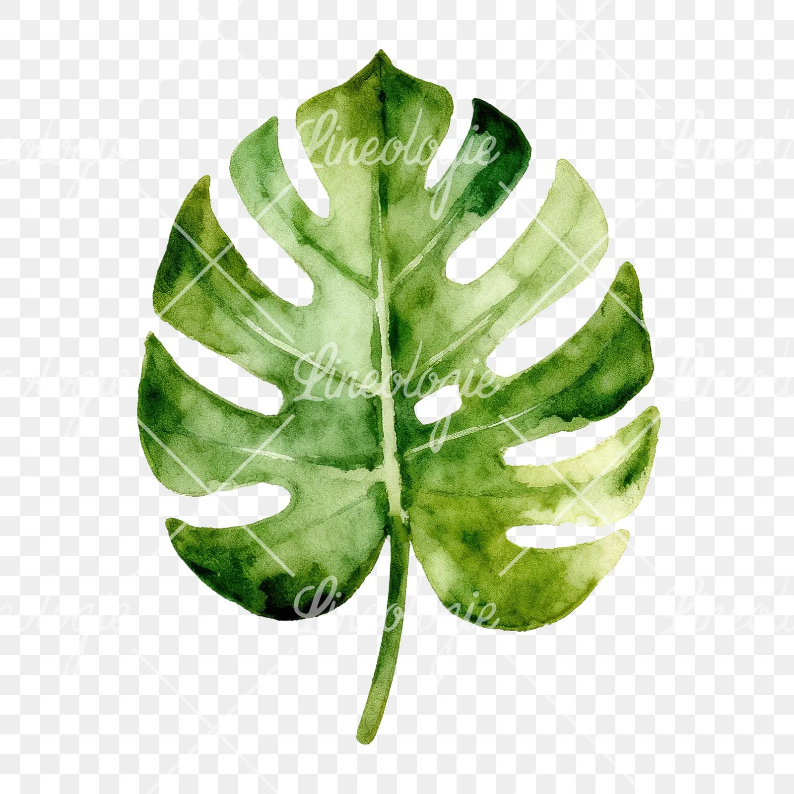 Watercolor slender and broad palm leaf cluster clipart 6 of 9 on a transparent background (PNG)