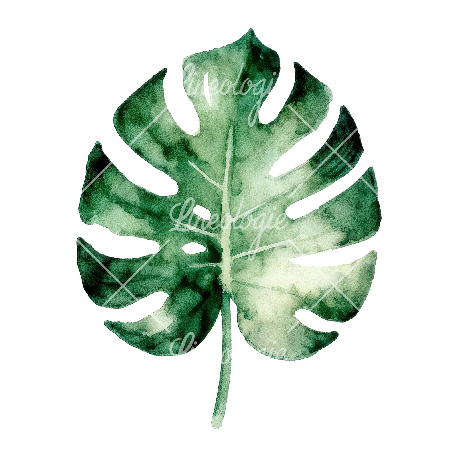 Watercolor slender and broad palm leaf cluster clipart 7 of 9 on a white background (JPG)