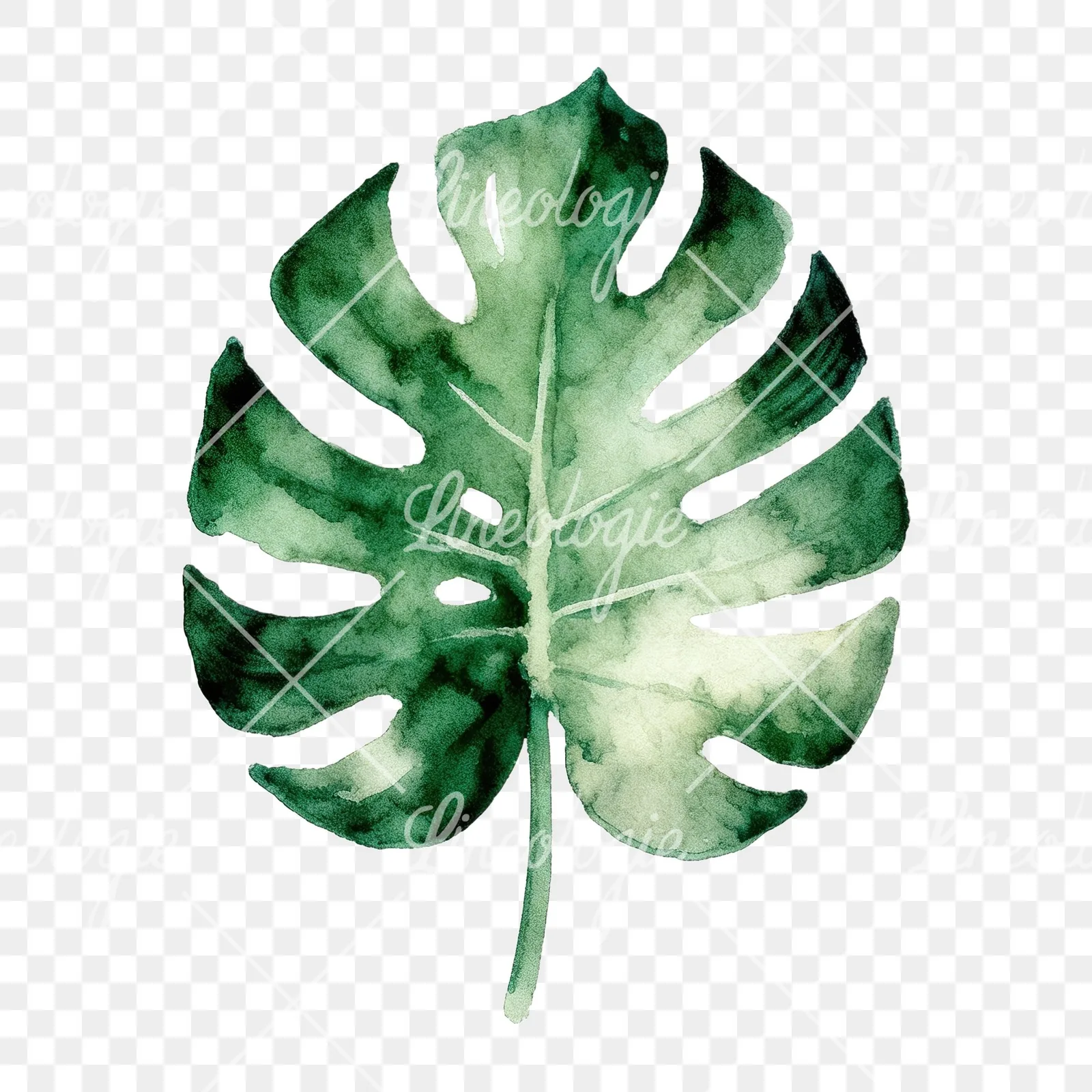 Watercolor slender and broad palm leaf cluster clipart 7 of 9 on a transparent background (PNG)