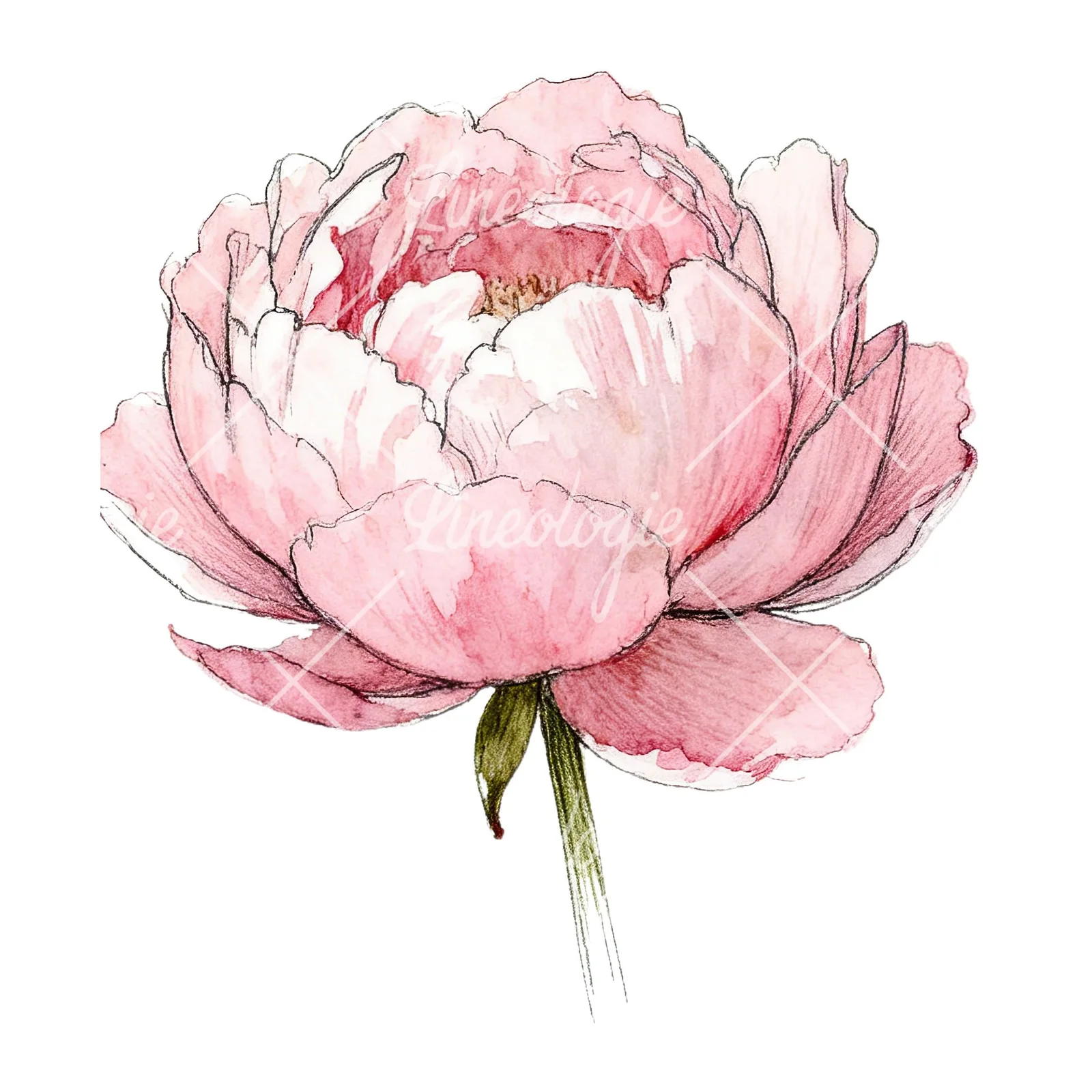 Watercolor white and pink peony clipart 1 of 9 on a white background (JPG)